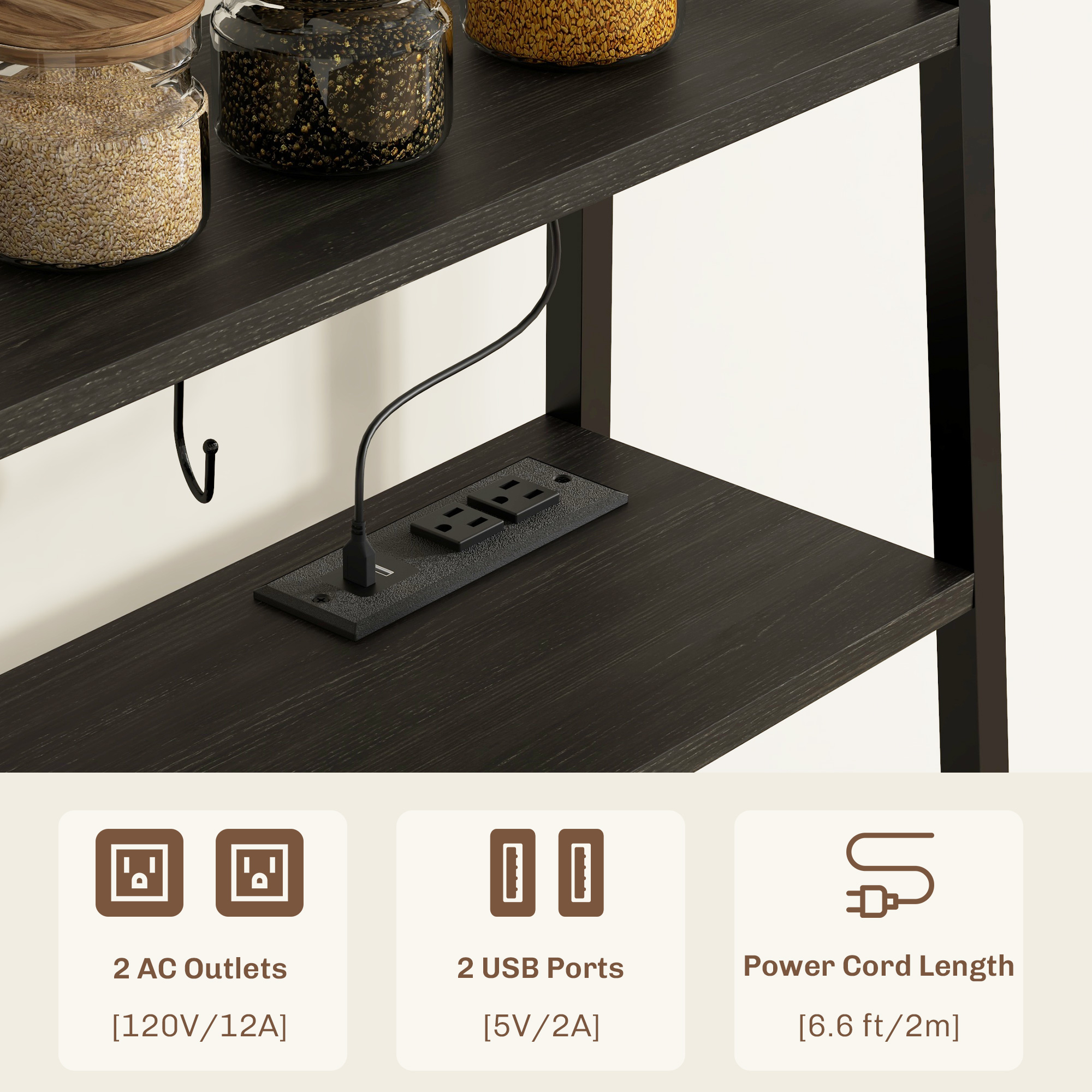 HOMCOM Industrial Kitchen Shelving Unit, Distressed Gray with Charging Station, LED Lights & Barn Door | Aosom.com 4