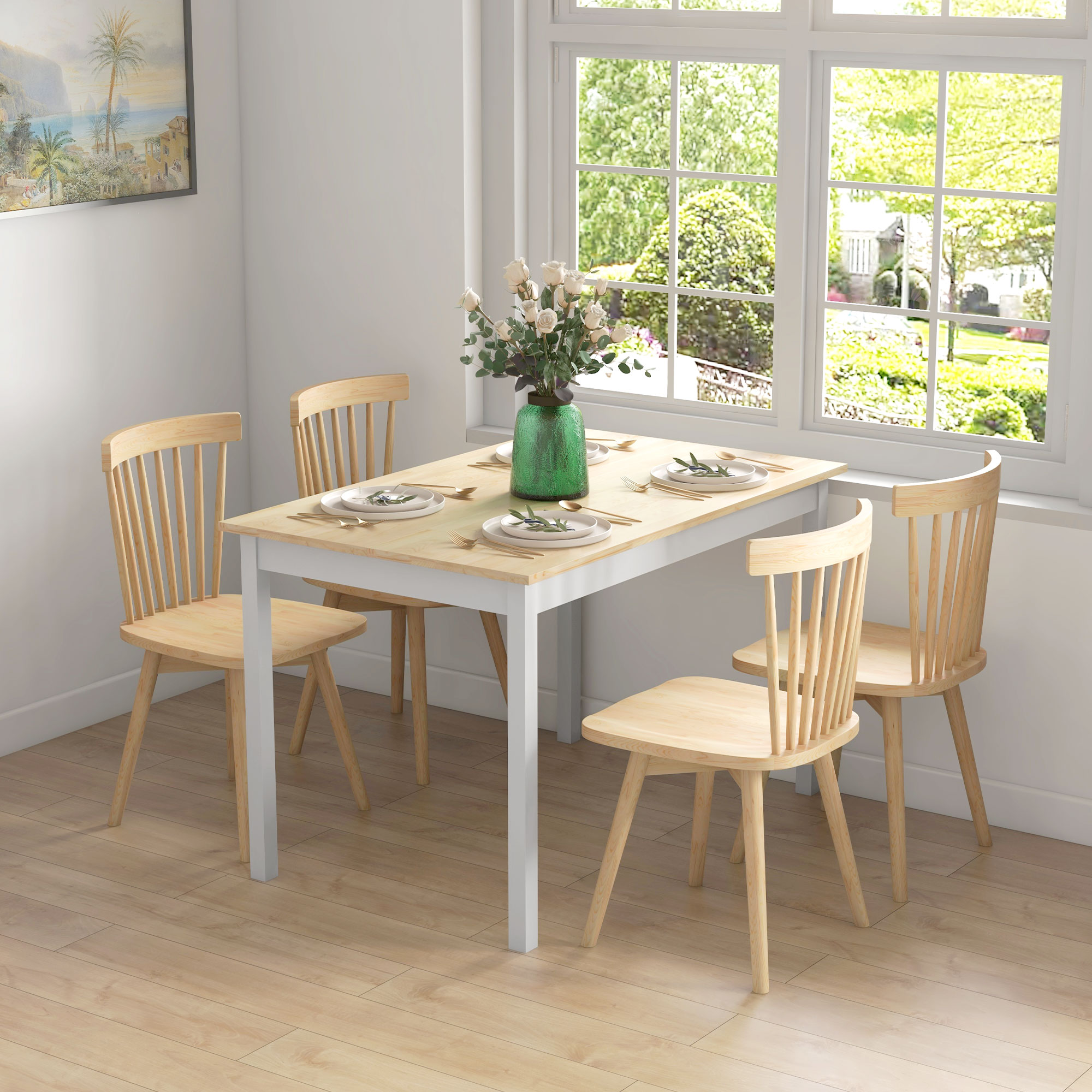 HOMCOM 47" x 30" Dining Table, Farmhouse Dining Room Table with Pine Wood Frame, Space Saving Kitchen Table, Natural Aosom Canada