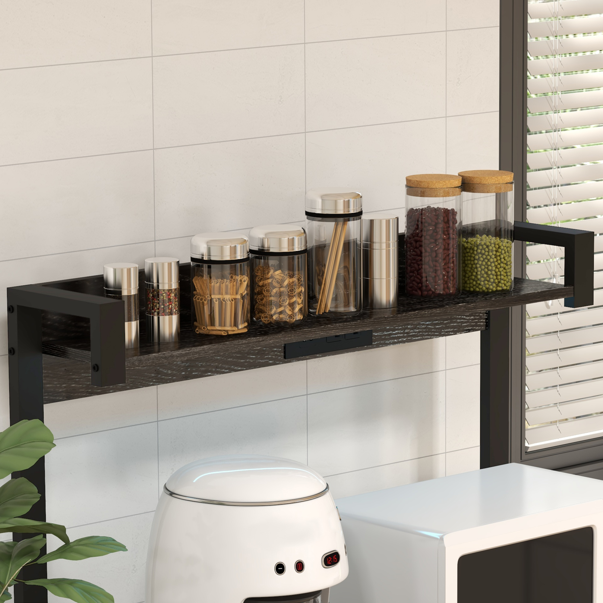 HOMCOM Industrial Gray Kitchen Baker's Rack with Charging Station, RGB Lighting, Glass Holders & Open Storage | Aosom.com 6
