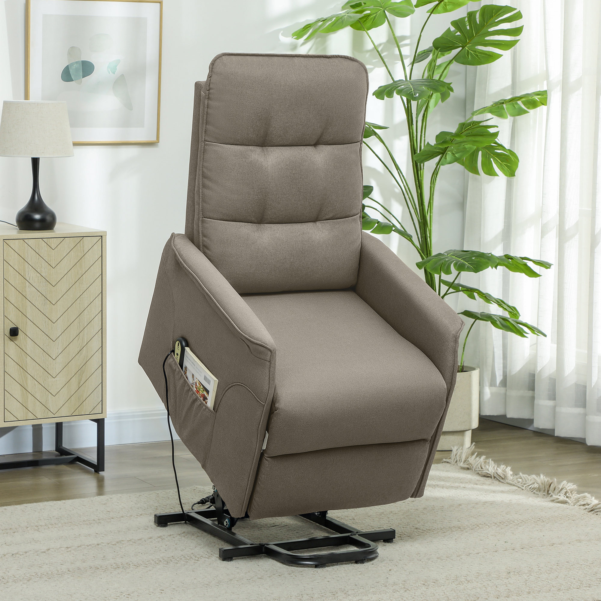 HOMCOM Power Lift Chair for Elderly, Fabric Recliner Sofa with Remote Control, Side Pockets, Quick Assembly, Coffee 7
