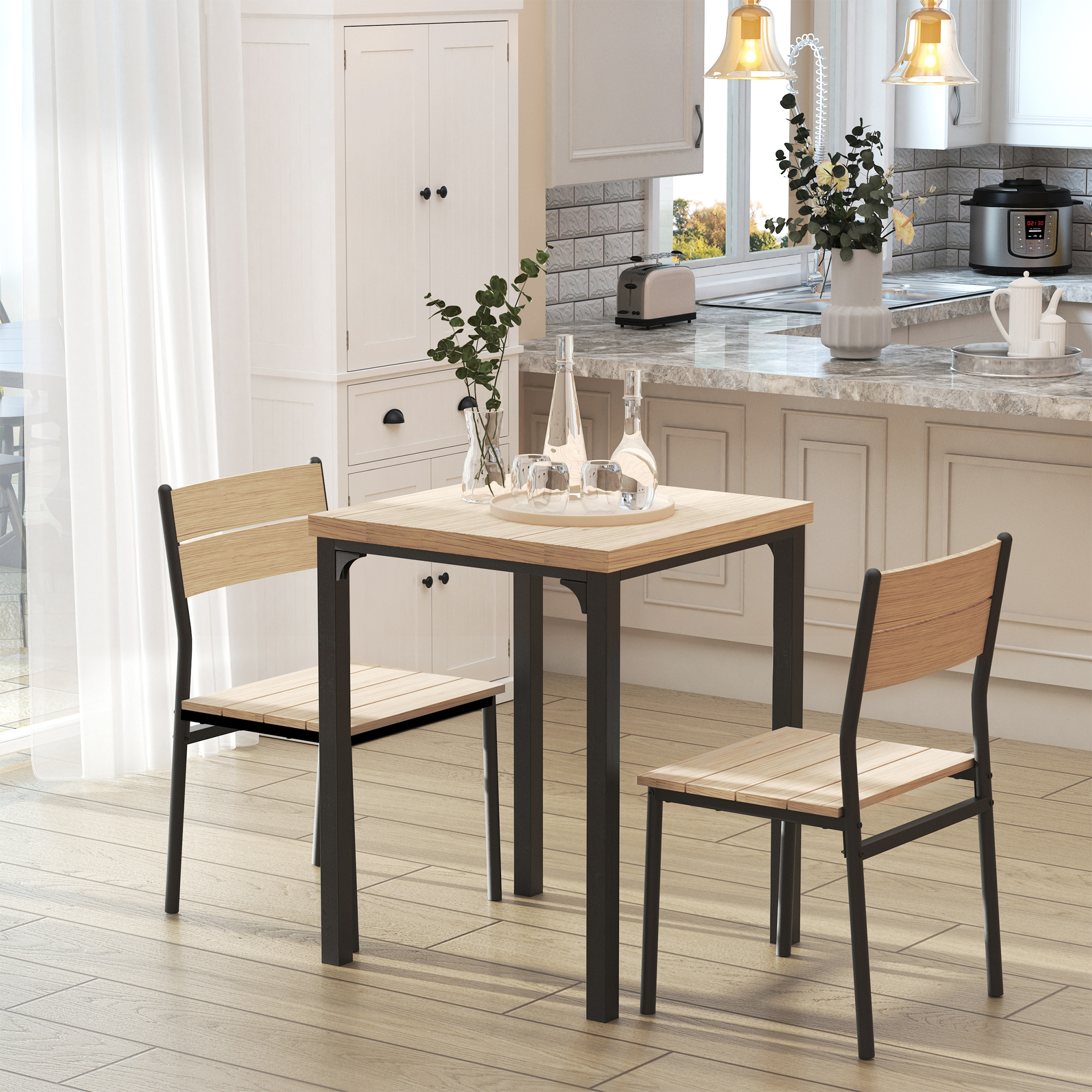 HOMCOM 3pcs Wooden Dining Set Industrial Style Wood and Metal Kitchen Table Set for 2 Chairs Modern and Sleek Dinette Home Furniture Aosom Canada