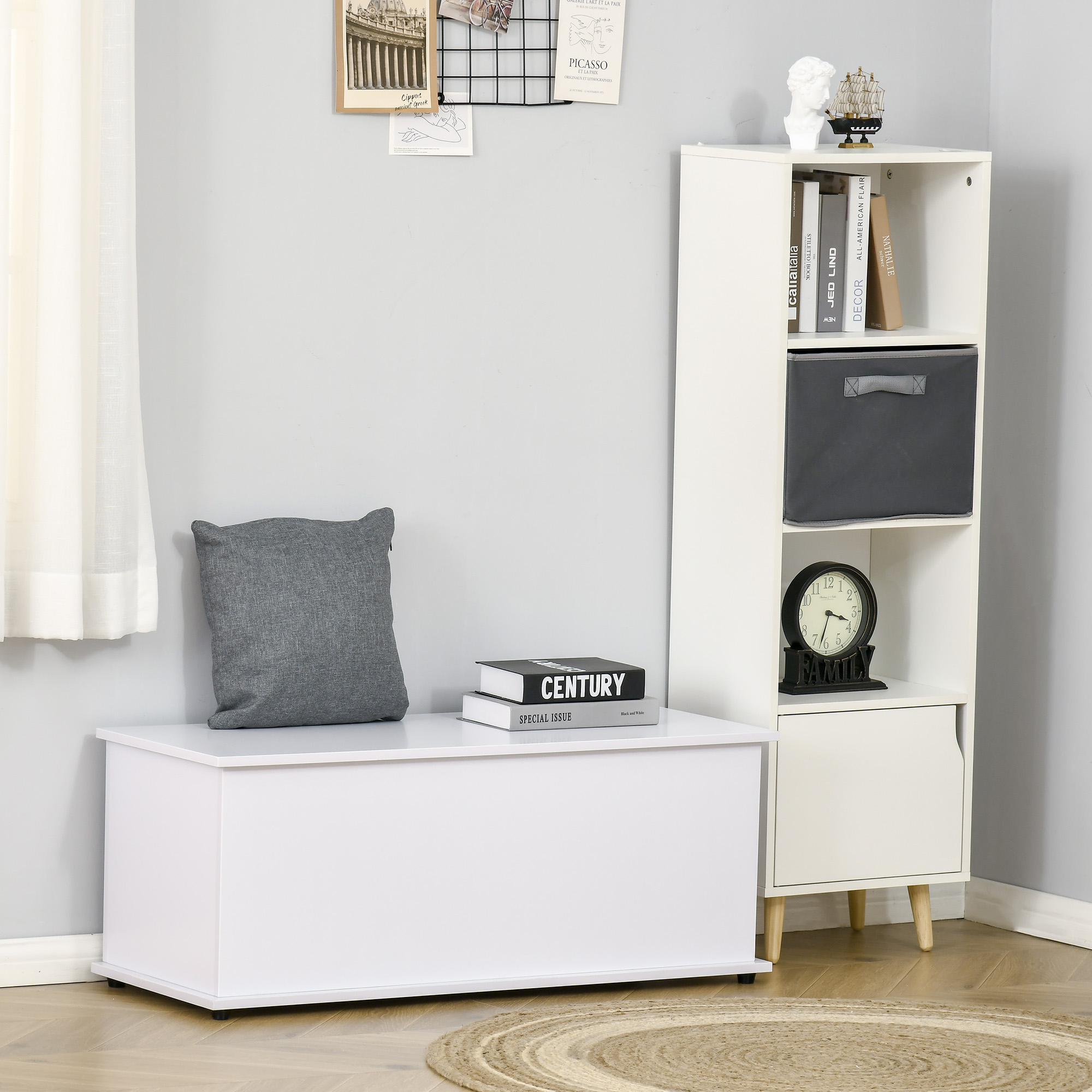 HOMCOM Wooden Storage Box Clothes Toy Chest Flip-Top Lid Bench Seat Ottoman Blanket Trunk White Aosom Canada