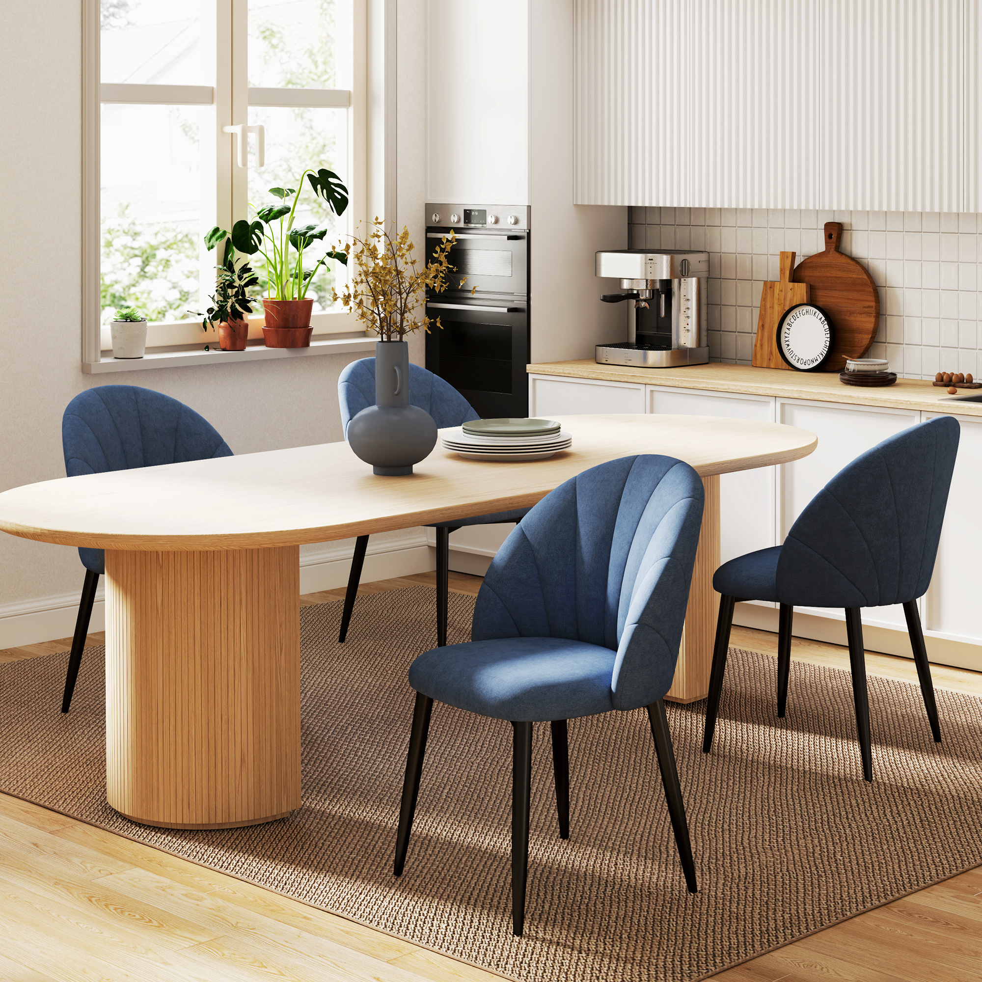 HOMCOM Modern Dining Chairs Set of 4, Upholstered Dining Room Chairs with Metal Legs, Shell Backrest, Padded Seat, Blue Aosom Canada