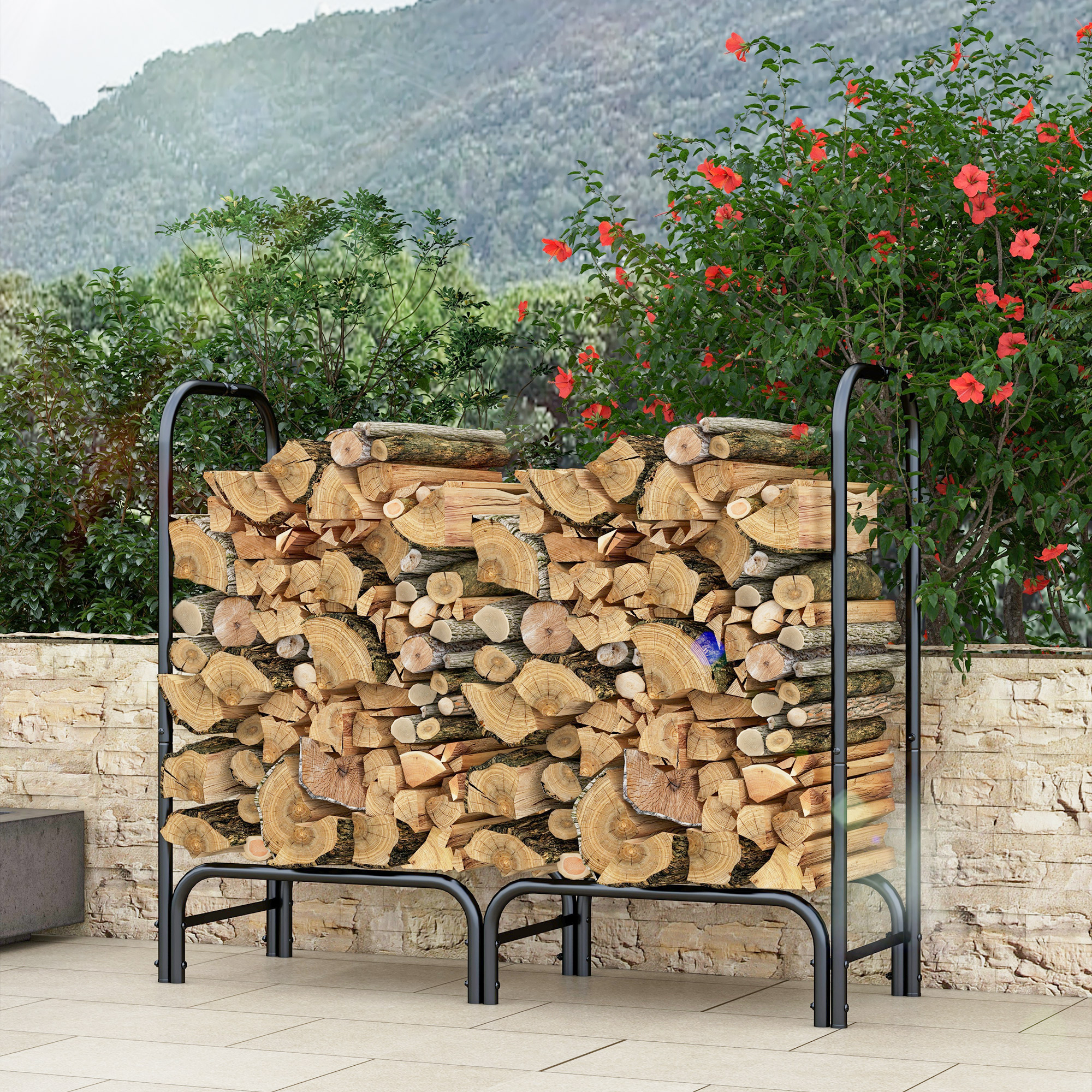 Forestry Rack Outsunny 4ft Outdoor Firewood Rack with Cover, Adjustable Wood Storage ...