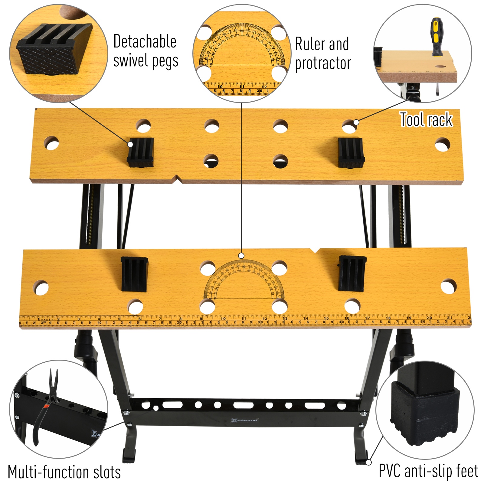 DURHAND Foldable Work Bench w/ Adjustable Clamps Carpenter Saw