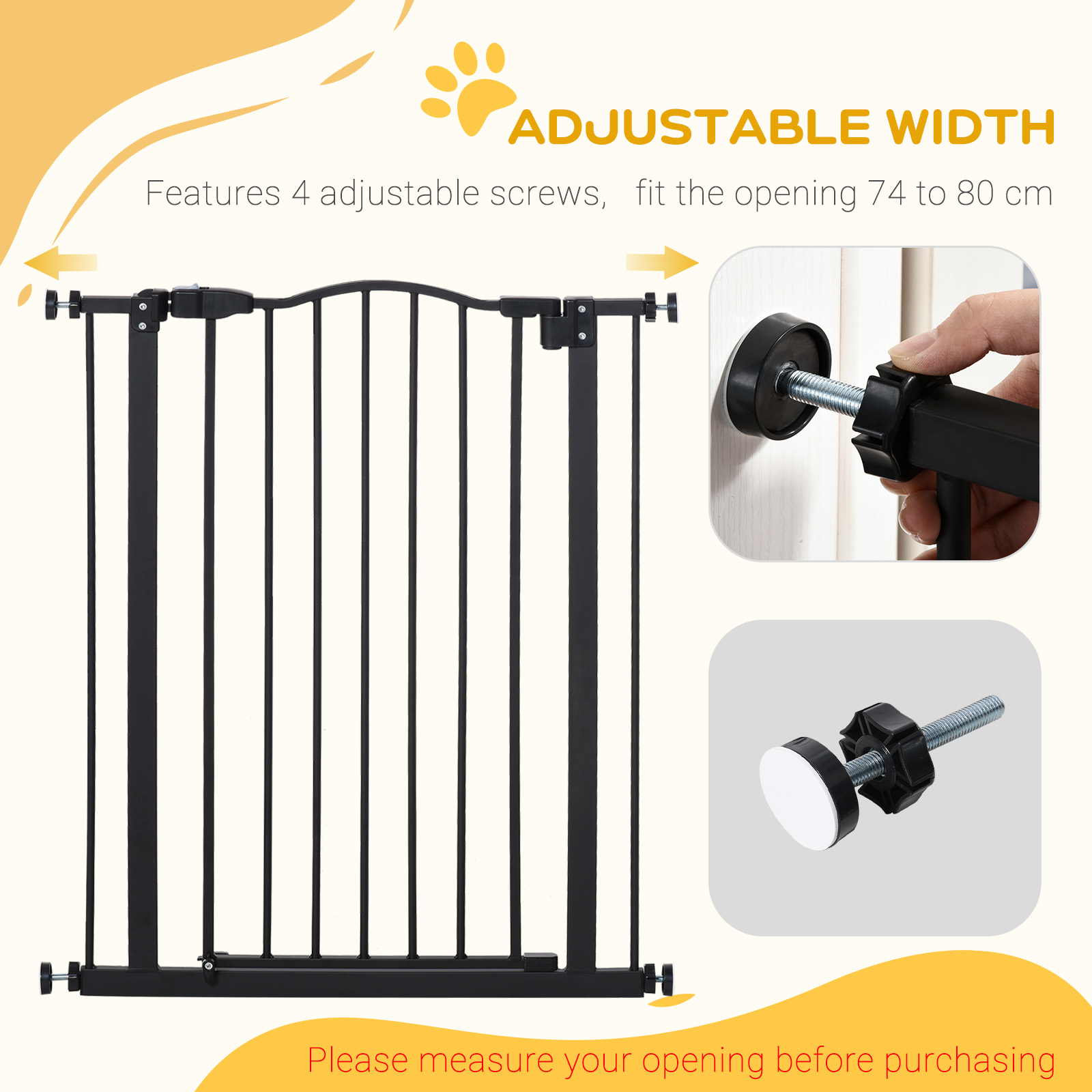 PawHut Extra Tall Dog Gate with Door, Pressure Fit, Auto Close
