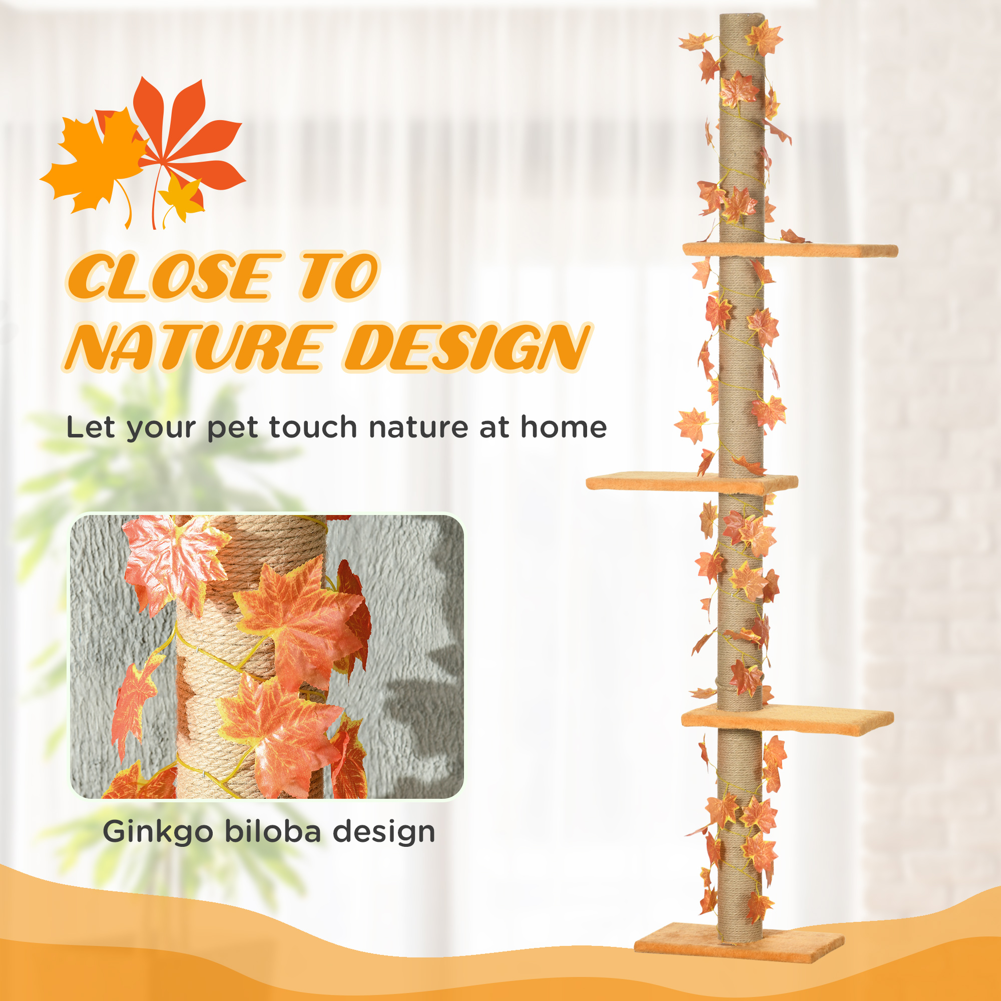 Pawhut Floor to Ceiling Cat Tree with Adjustable Height 80