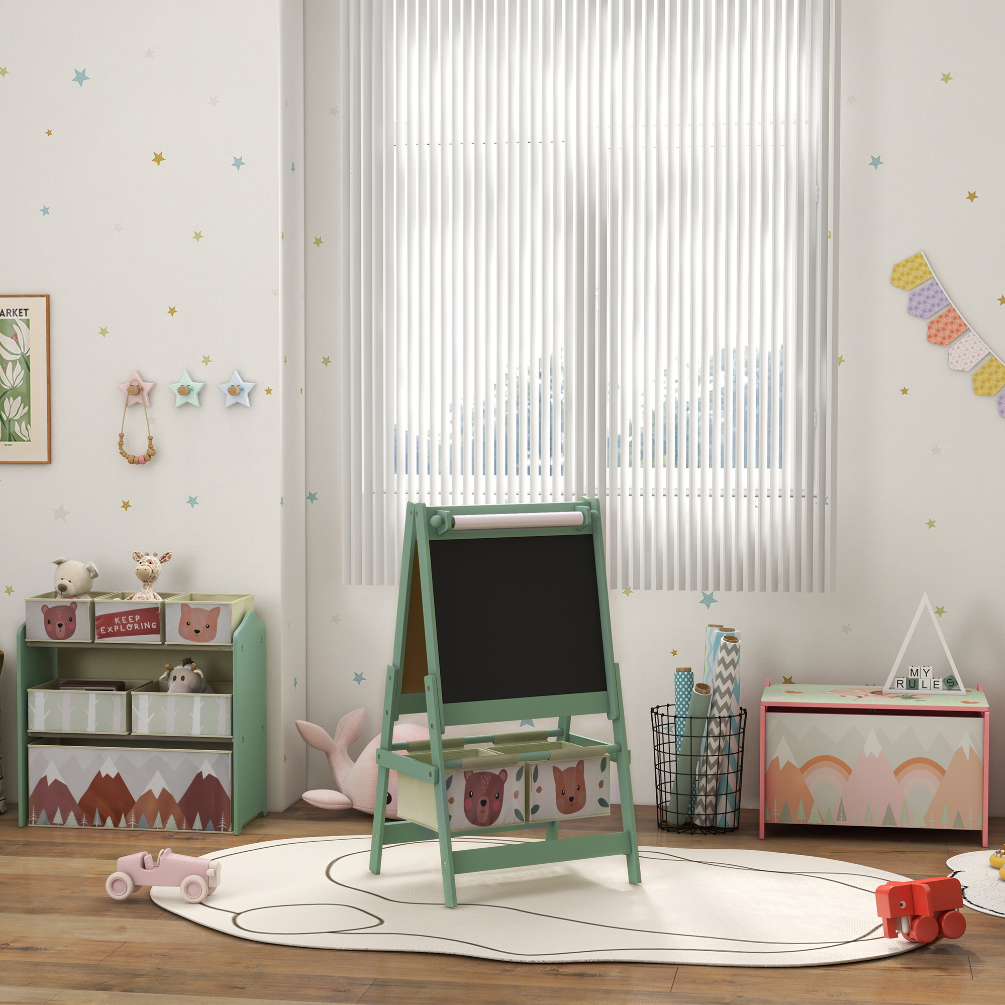 Qaba Vibrant Green Kids Toy Organizer & Storage Unit, 6 Bin System for Bedroom Organization, 25"x12"x26" | Aosom.com 7