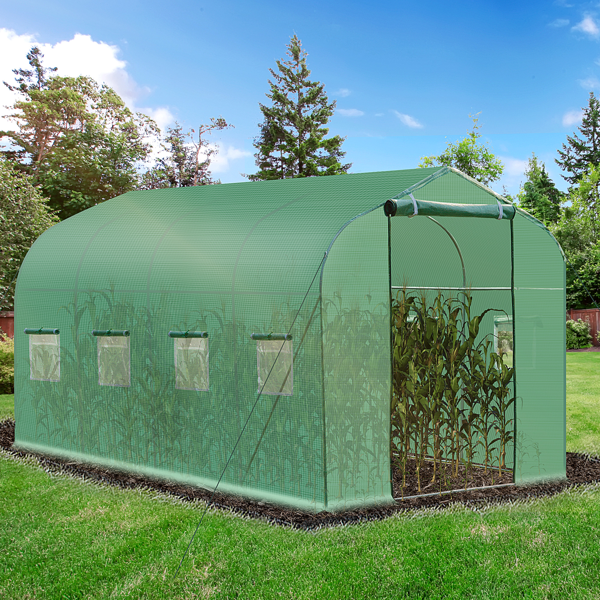 Outsunny Polytunnel Greenhouse 13'x6.6'x6.6' Walk in for Garden Backyard with Windows and Door | Aosom Canada