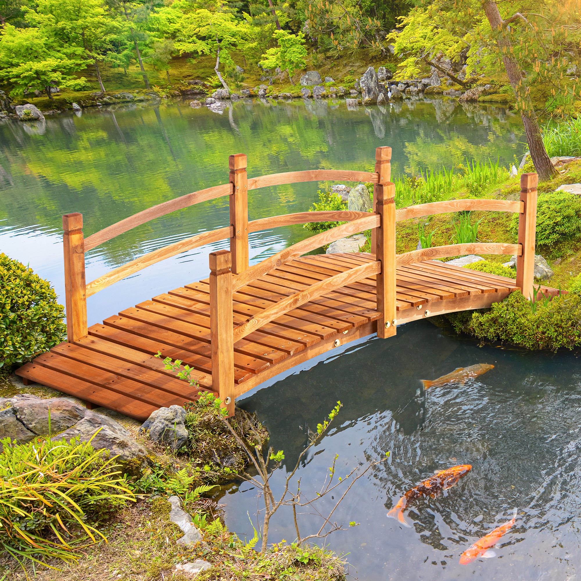 Outsunny 6FT Wooden Garden Bridge Classic Arc Footbridge with
