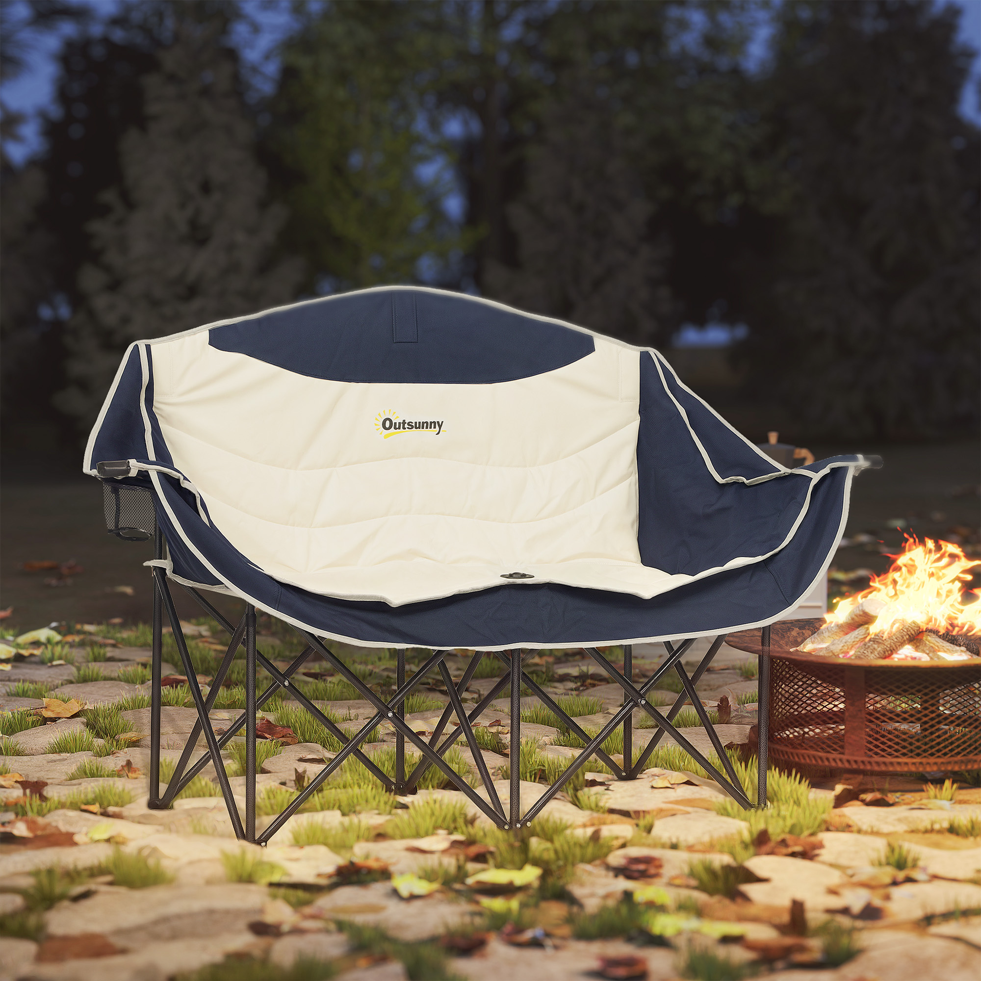 Outsunny Portable Camp Chair, Double Camping Chair with Cup Holders and Carry Bag, Support 551 lbs, Navy Blue Aosom Canada