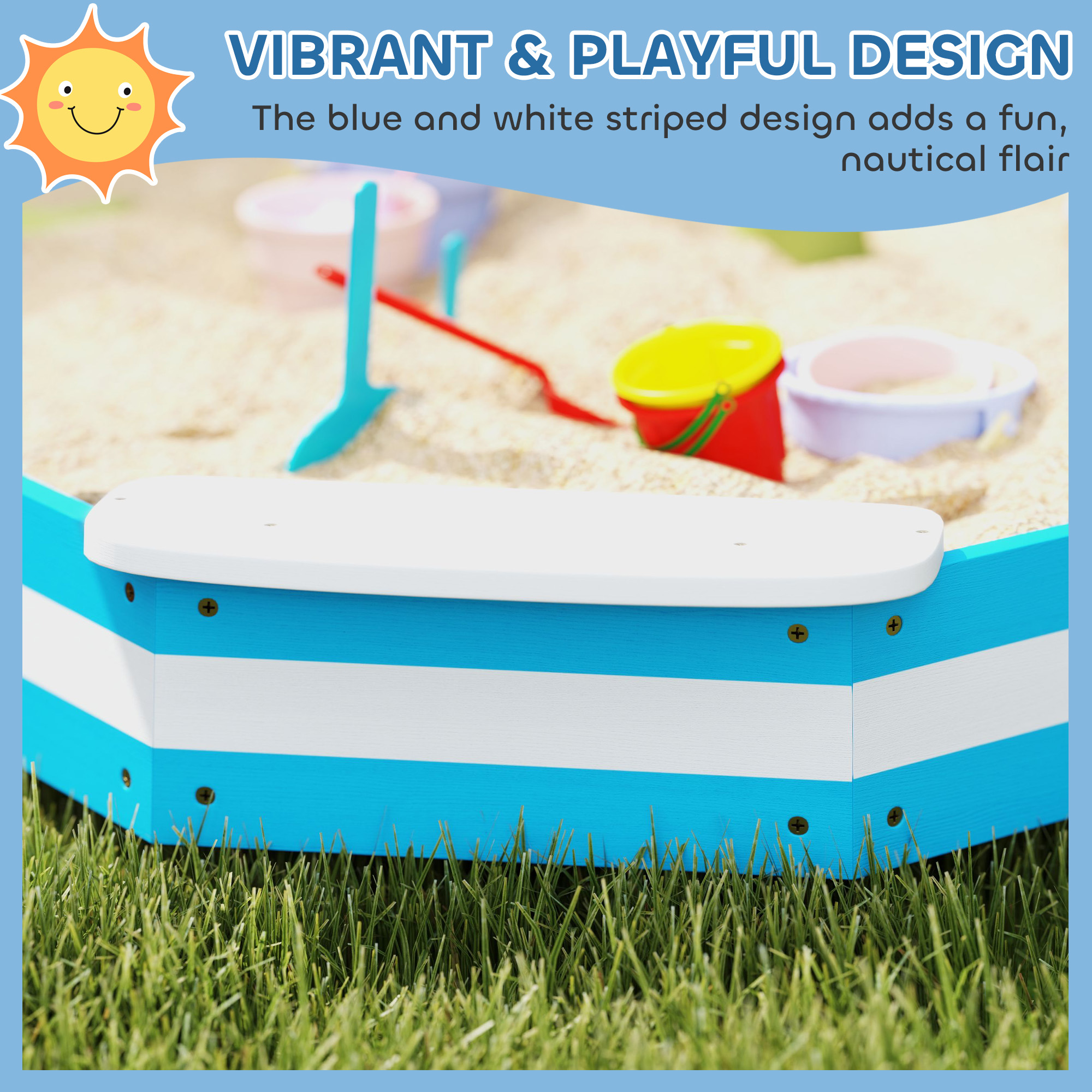 Qaba Kids Sandbox with 4 Corner Seats, Bottom Liner for Backyard