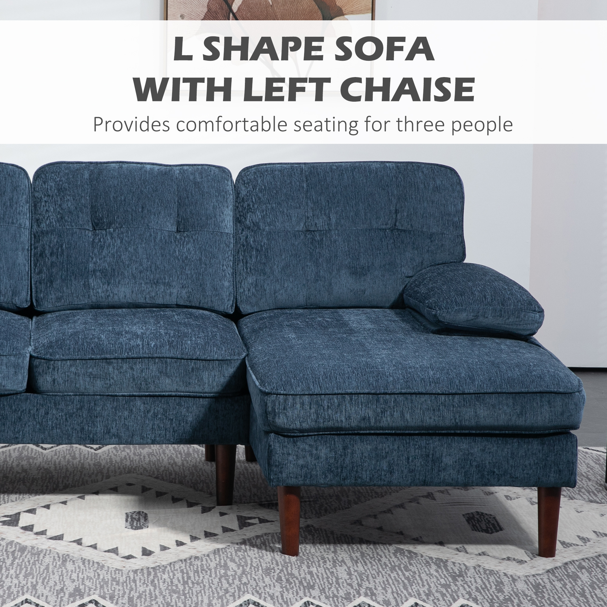 1/26迄 rikoao sofa navy HOMCOM Modern Corner Couch with Right Chaise Lounge, Tufted