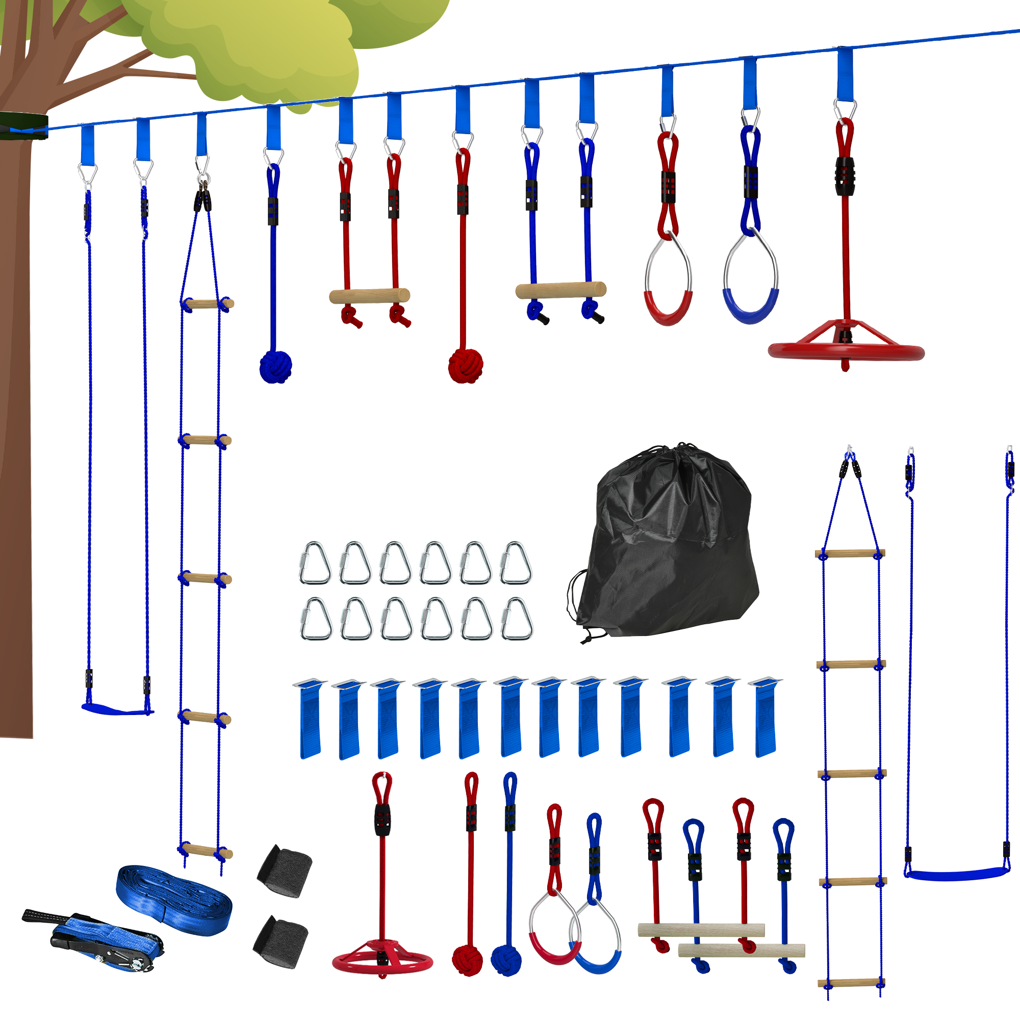 【GRYOU】 Qaba 32.8' Ninja Warrior Obstacle Course for Kids 3-6 Years