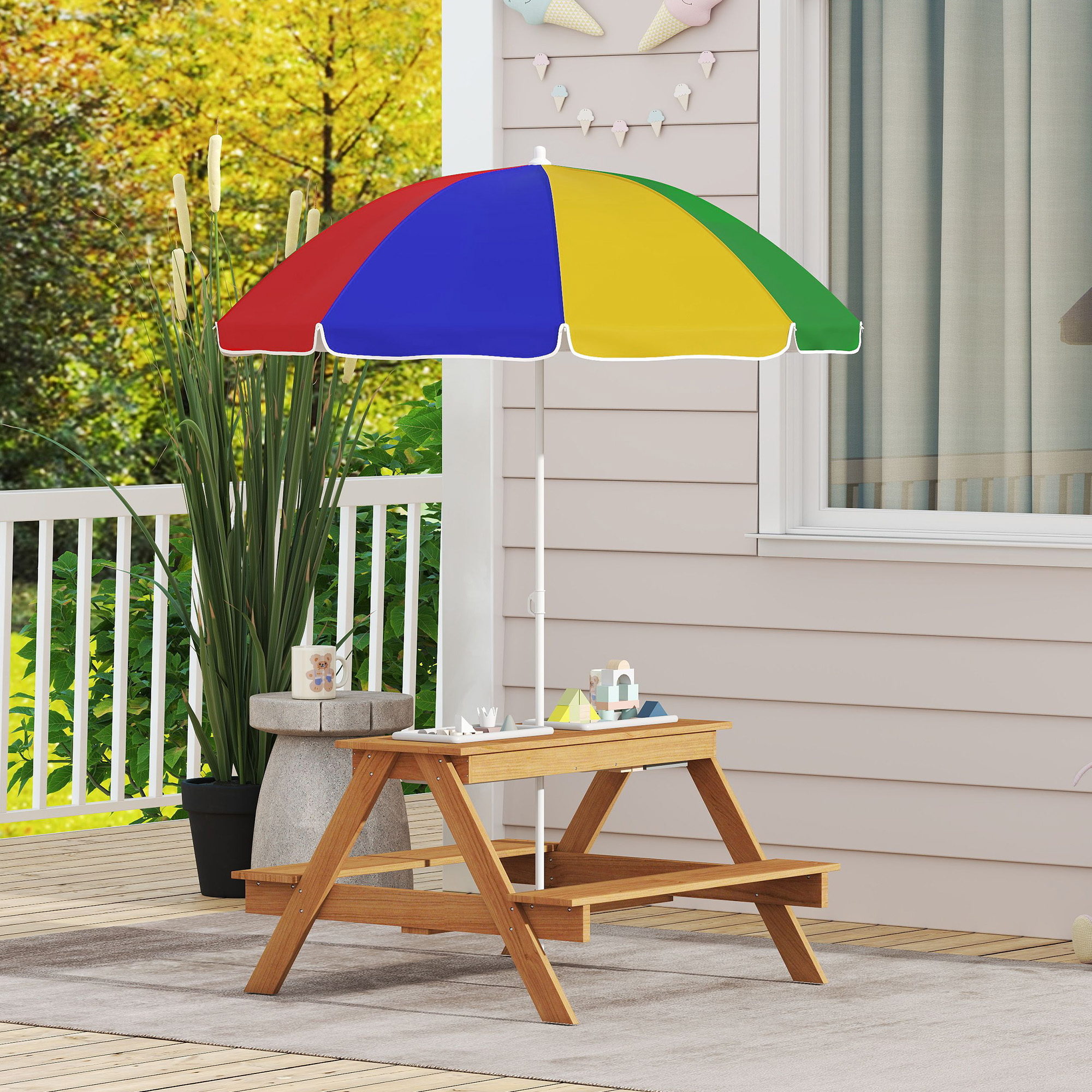 kids patio table with umbrella Costzon Picnic Table, Kids Outdoor 2 Folding Chairs, Height Adjustable Umbrella, Portable Children Outdoor Furniture for Patio, Garden, Backyard (Blue Ocean) : Patio, Lawn & Garden When playtime fun is done the picnic table is easy to disassemble without tools and folds flat for storage in small spaces 3-in-1 Kids Outdoor Picnic Water