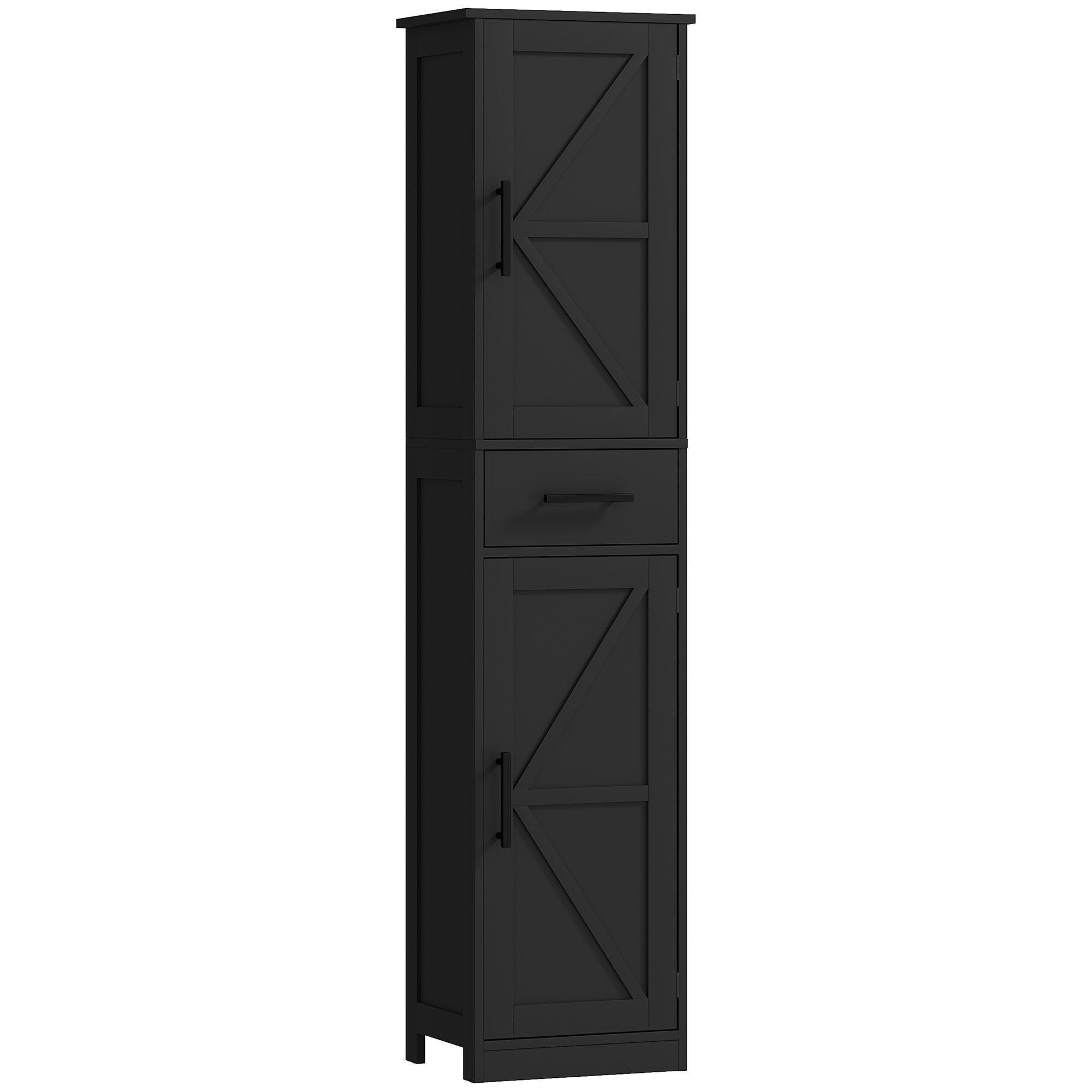 Narrow Bath Organizer Organizer Unit with Organizer Drawer, 67" Tall Bath Organizer Unit, Barn Doors and Adjustable-Height Shelves, Black 1