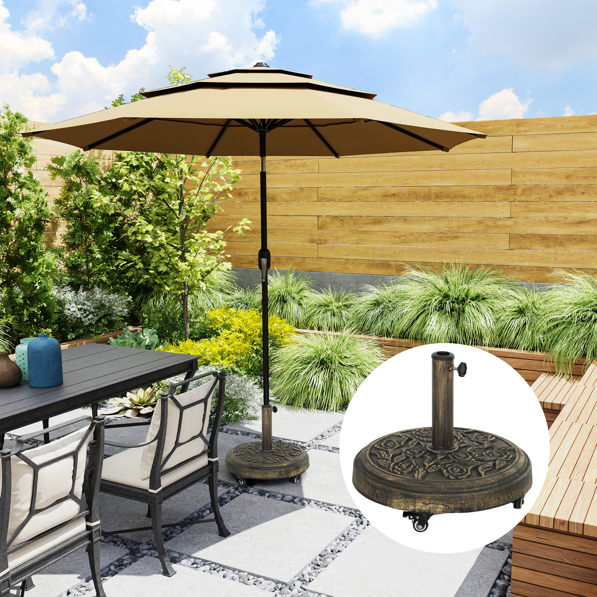 Outsunny Round Patio Umbrella Base, 46 lbs Resin Umbrella Stand with — free download