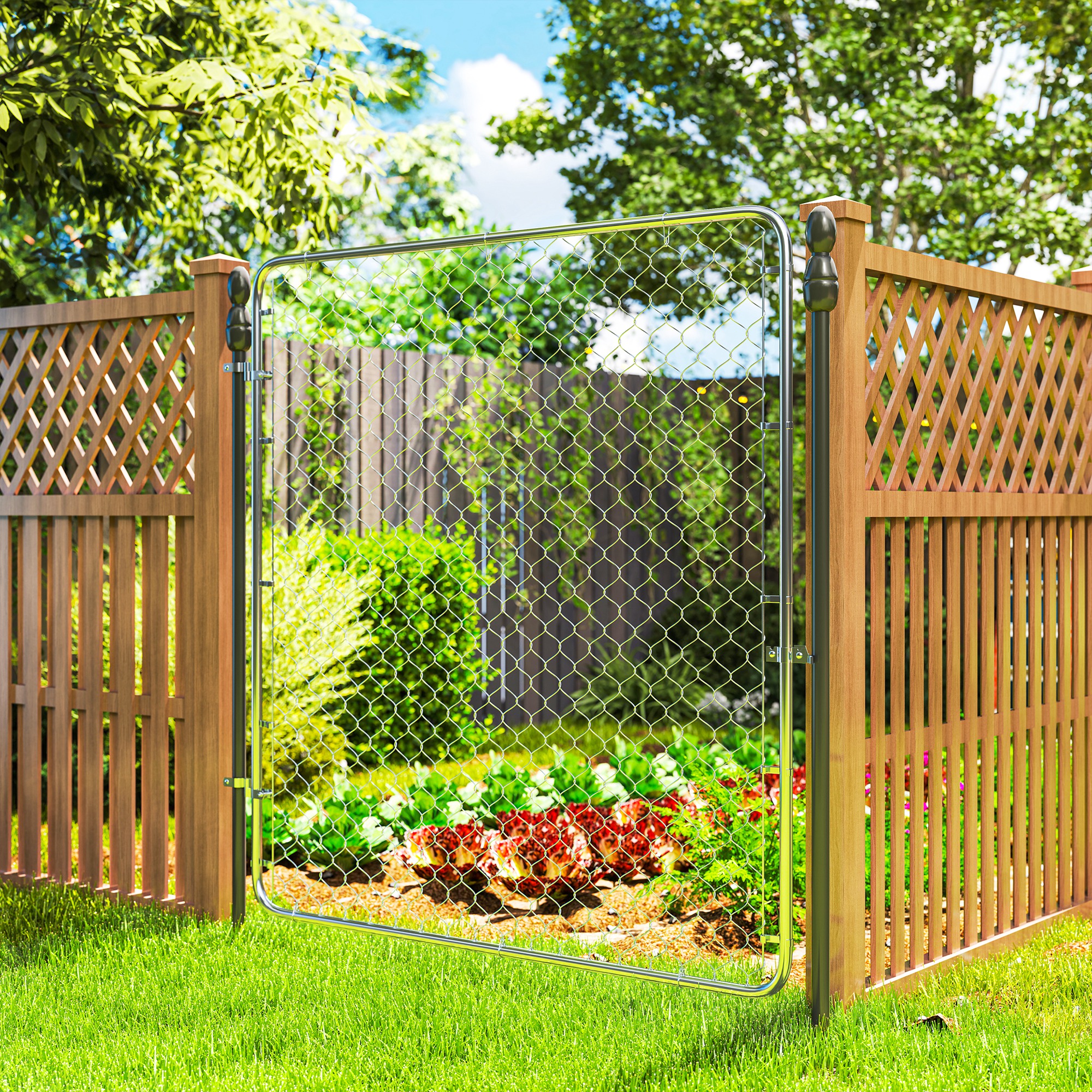 0llx4l❤︎ Outsunny Garden Gate Chain Link Fence Gate, Galvanized Steel
