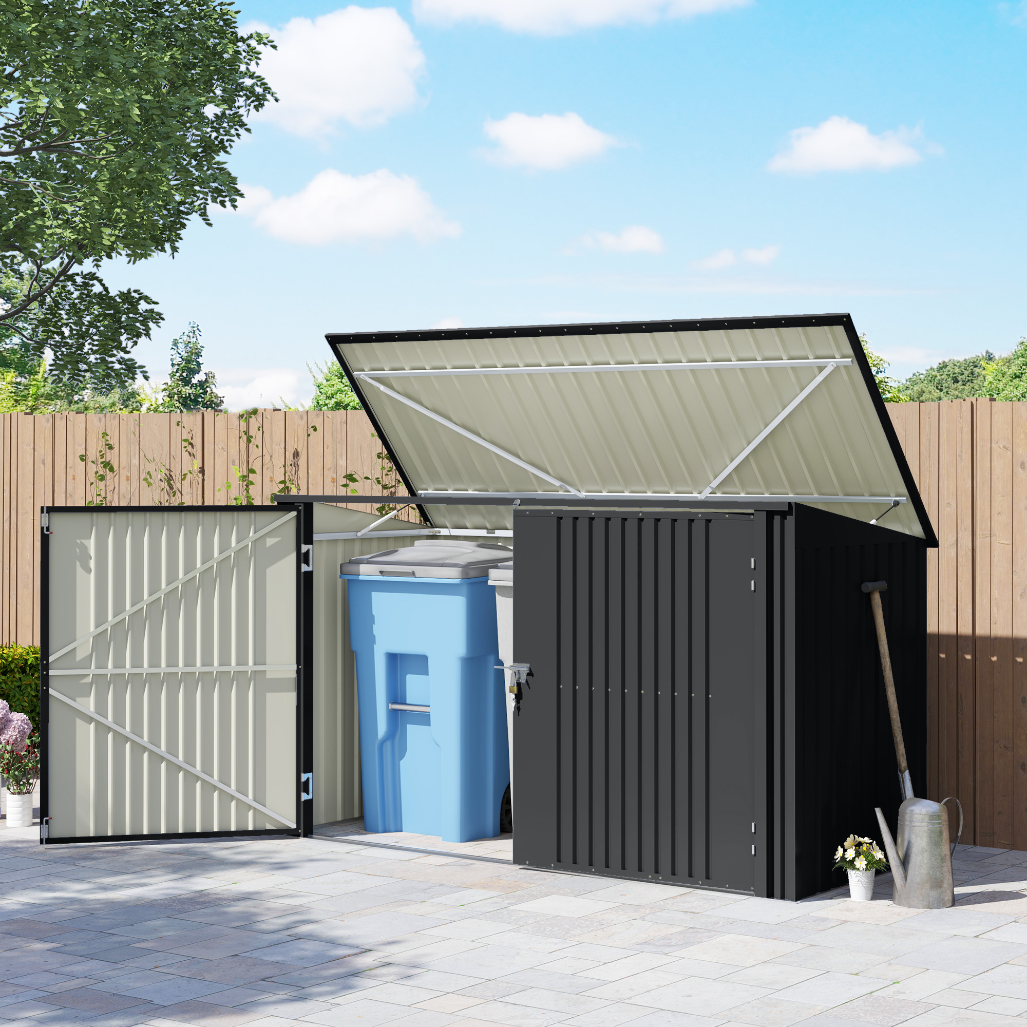 トンフンニ Outsunny 7.6 x 3.4ft Outdoor Storage Shed, Triple Garbage Bin Shed