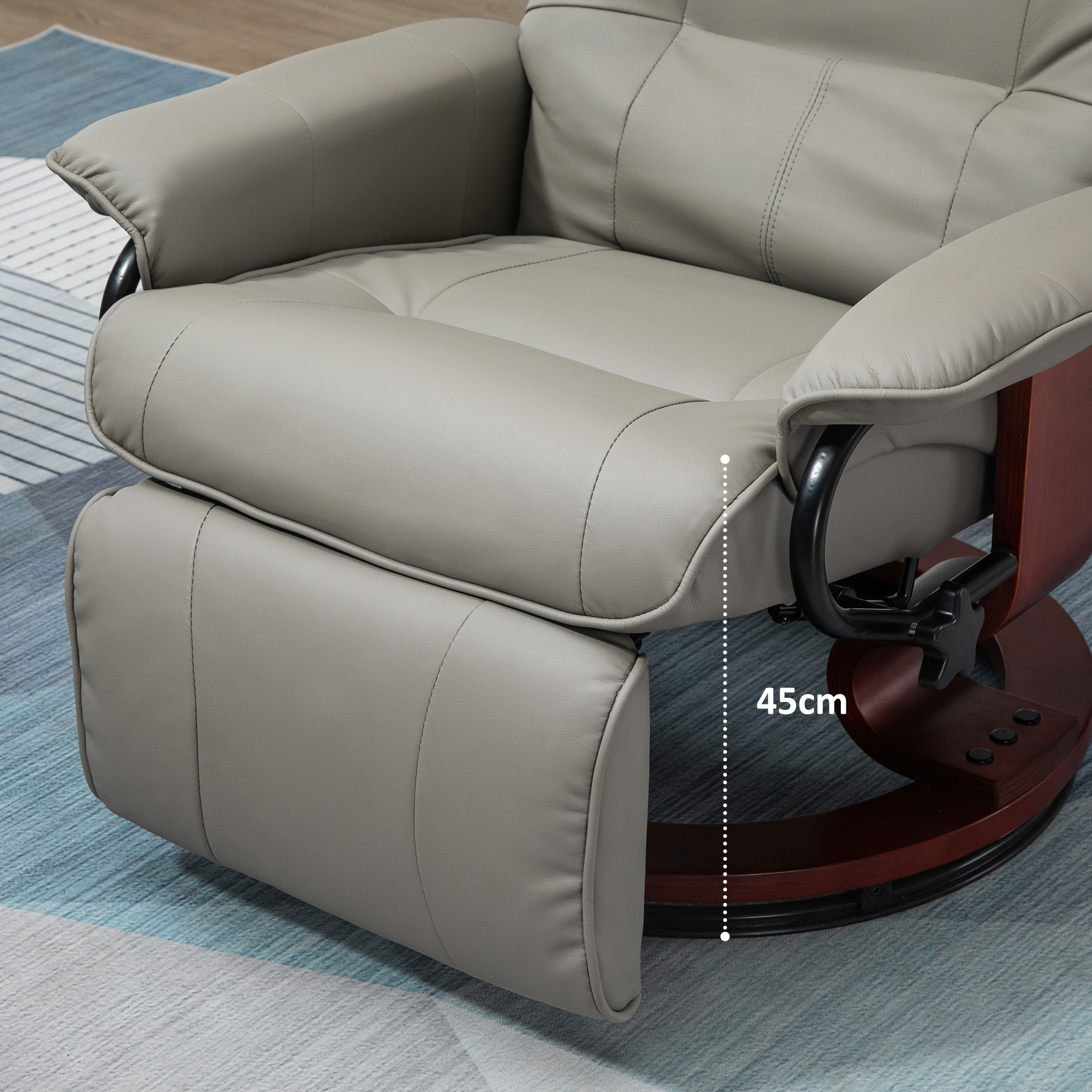 HOMCOM Adjustable Swivel Recliner Armchair, Faux Leather Manual Recliner with Footrest, Armrest and Wood Base for Living Room, Gray| Aosom.com 7