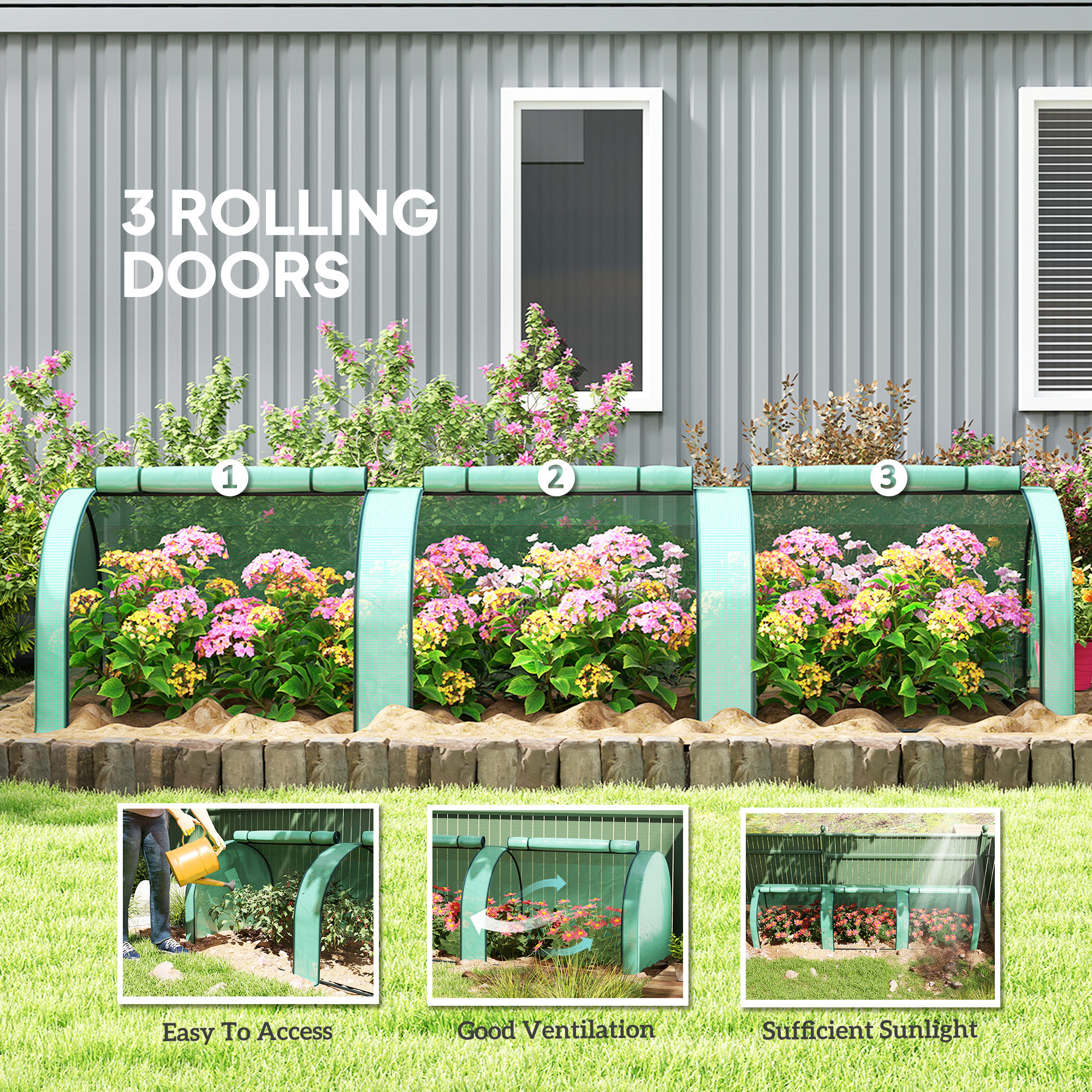 Outsunny Mini Tunnel Greenhouse with PE Cover Garden Green