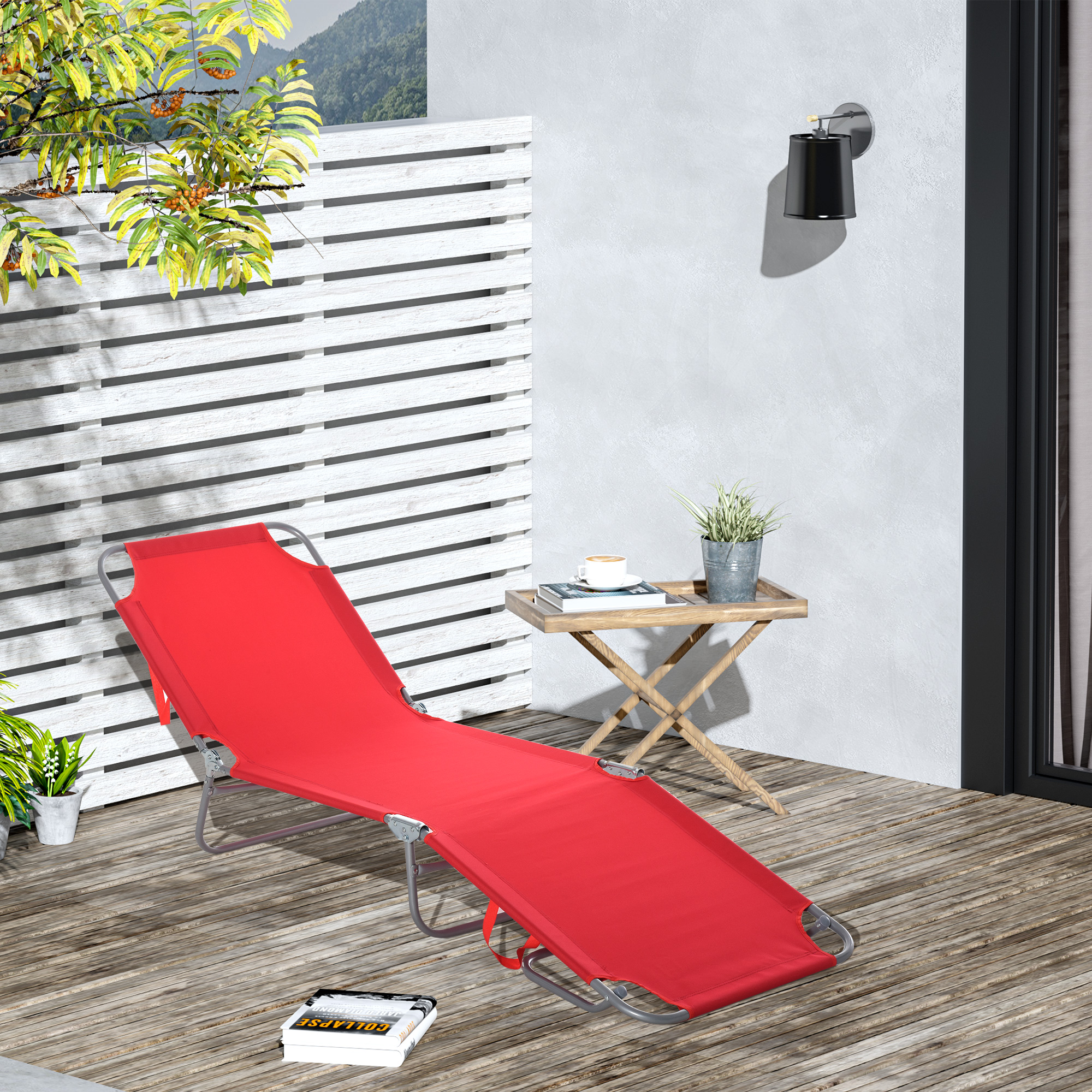 Outsunny Reclining Beach Chaise Lounge Portable Folding Cot Adjustable Sun Lounger Outdoor Red Aosom Canada