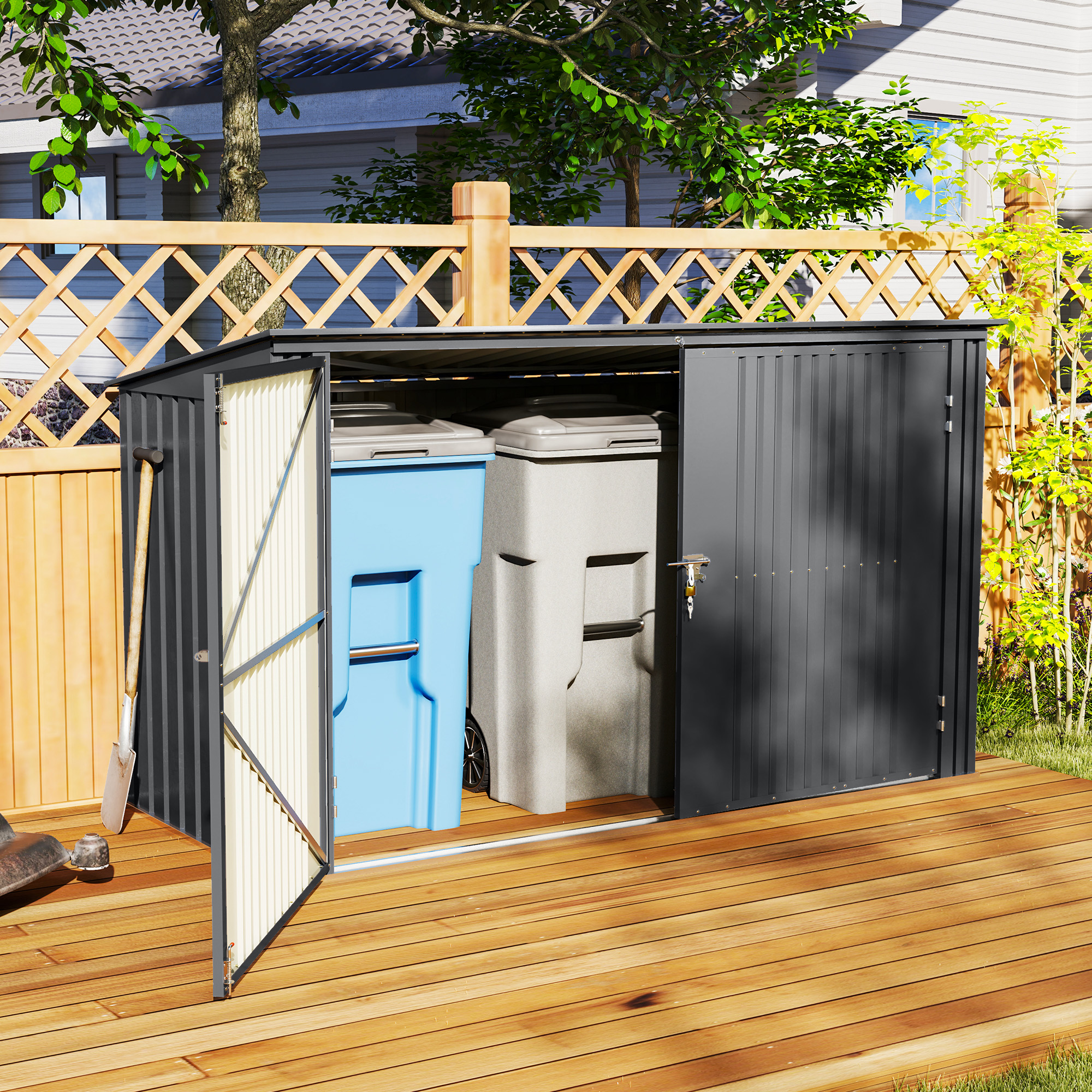 Outsunny 7.6 x 3.4ft Outdoor Storage Shed, Triple Garbage Bin Shed