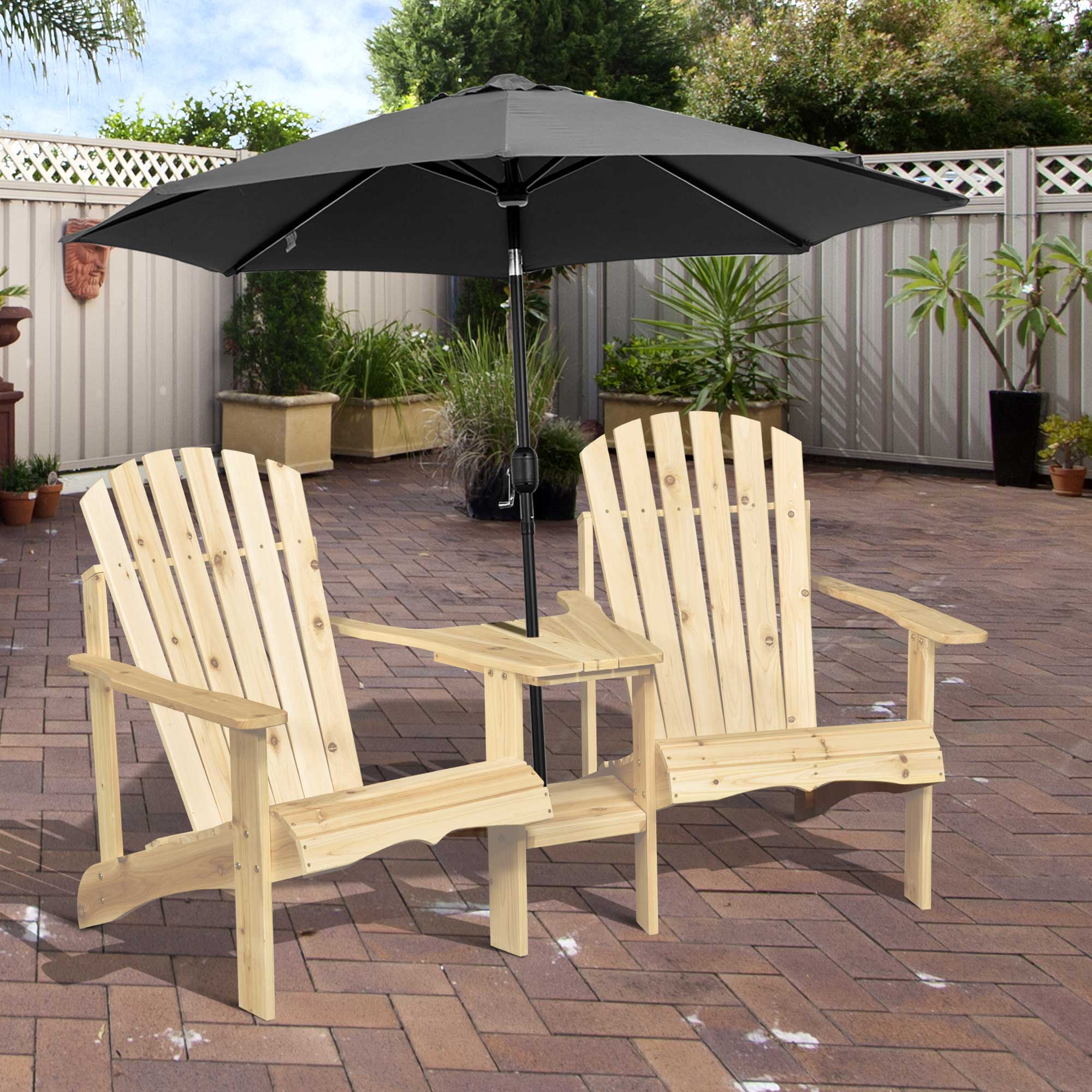 Outsunny 2 Piece Pair Wood Adirondack Chair Porch Tete-A-Tete