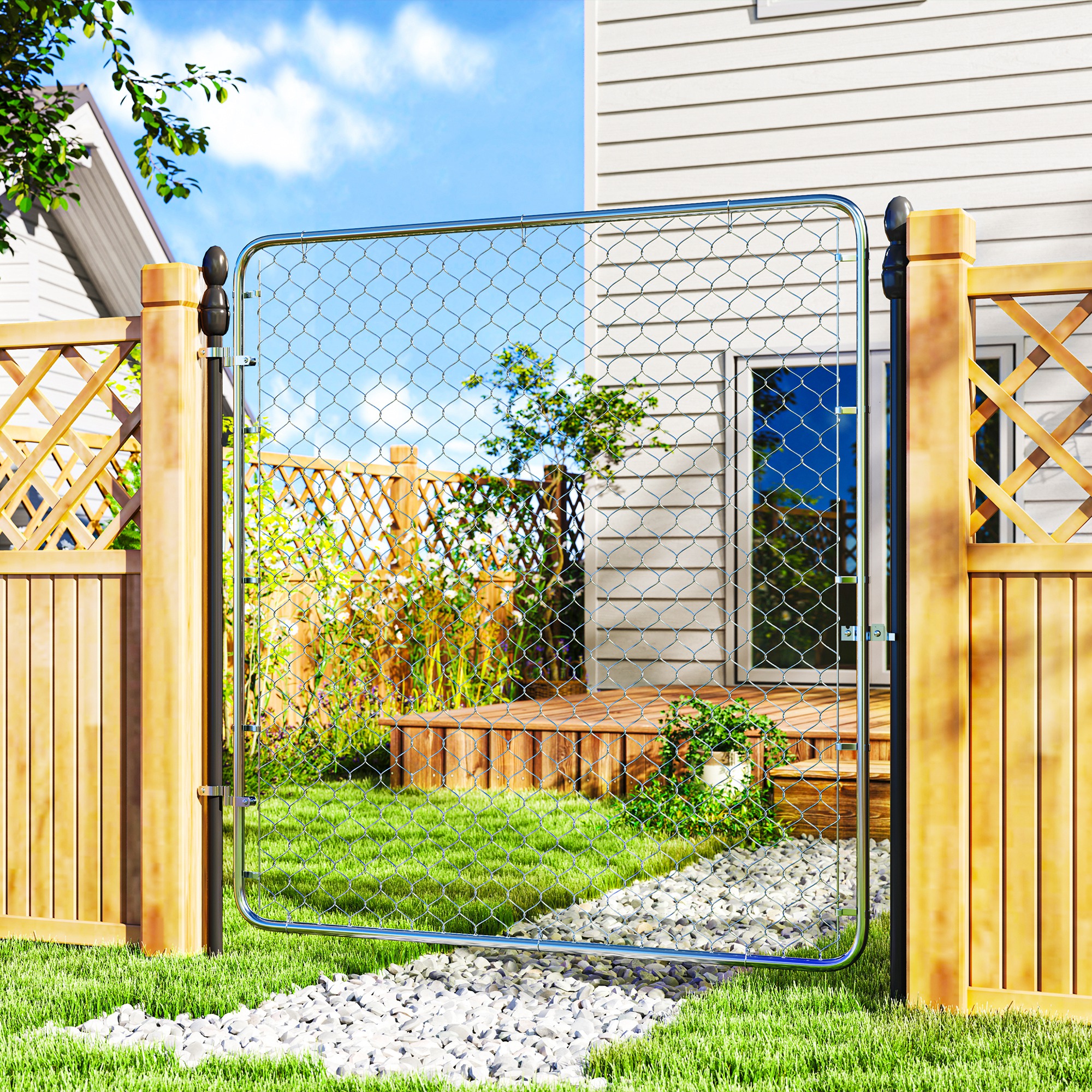 Outsunny Garden Gate Chain Link Fence Gate, Galvanized Steel