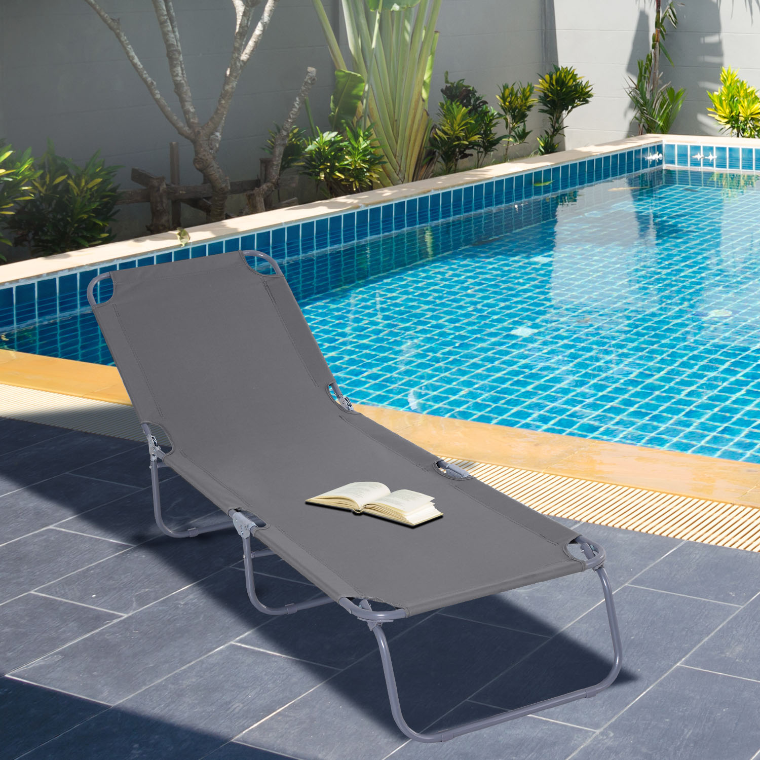 Outsunny Portable Paradise: Folding Beach Lounger, Reclining Outdoor Chair, Grey Patio Sun Lounge Bed for Camping Coziness Aosom Canada
