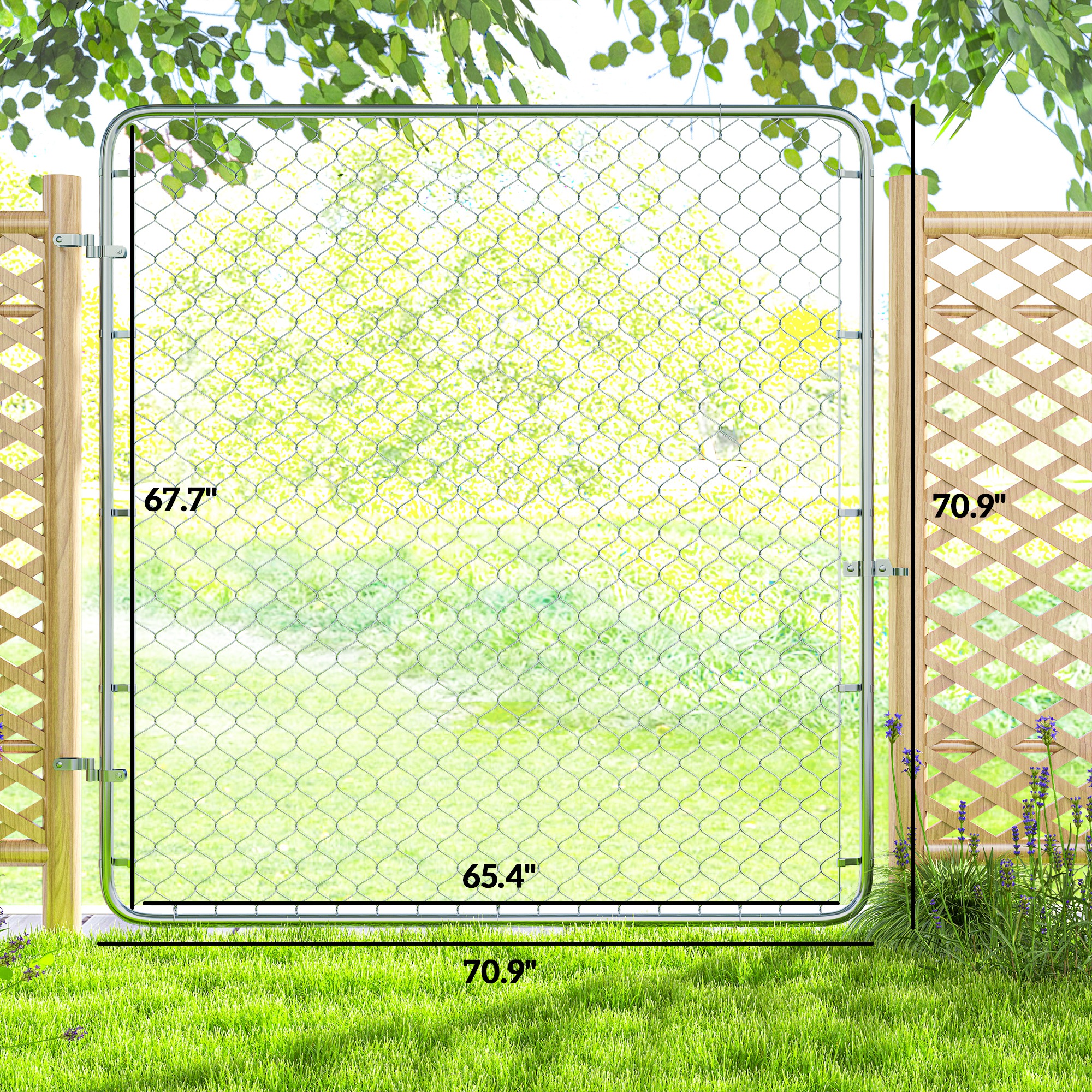 Outsunny Garden Gate Chain Link Fence Gate, Galvanized Steel