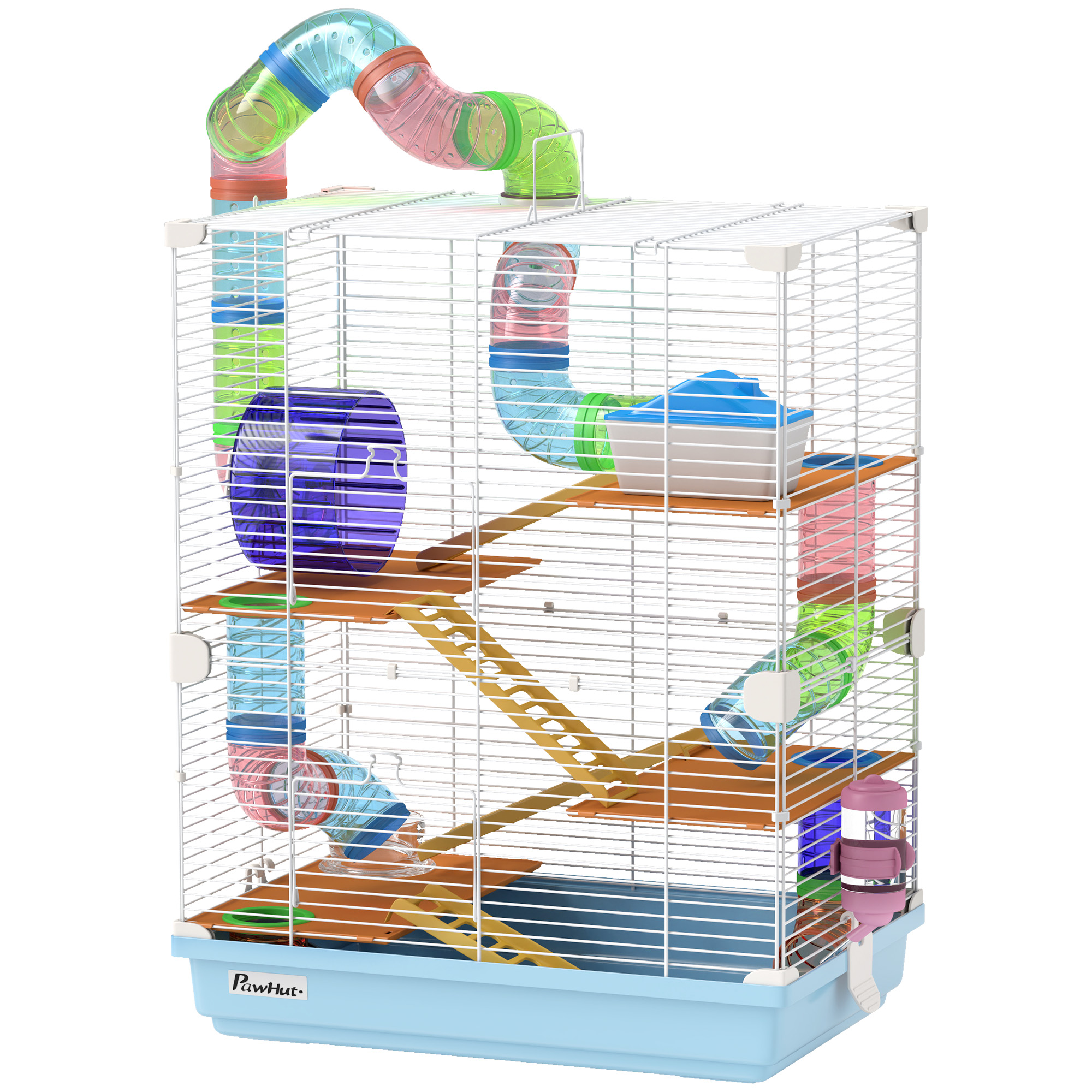 5 Tiers Hamster Cage Moveable with Exercise Castors Play Tube Water Bottle Dishes House Ladder for Gerbils, Lightweight Blue 1