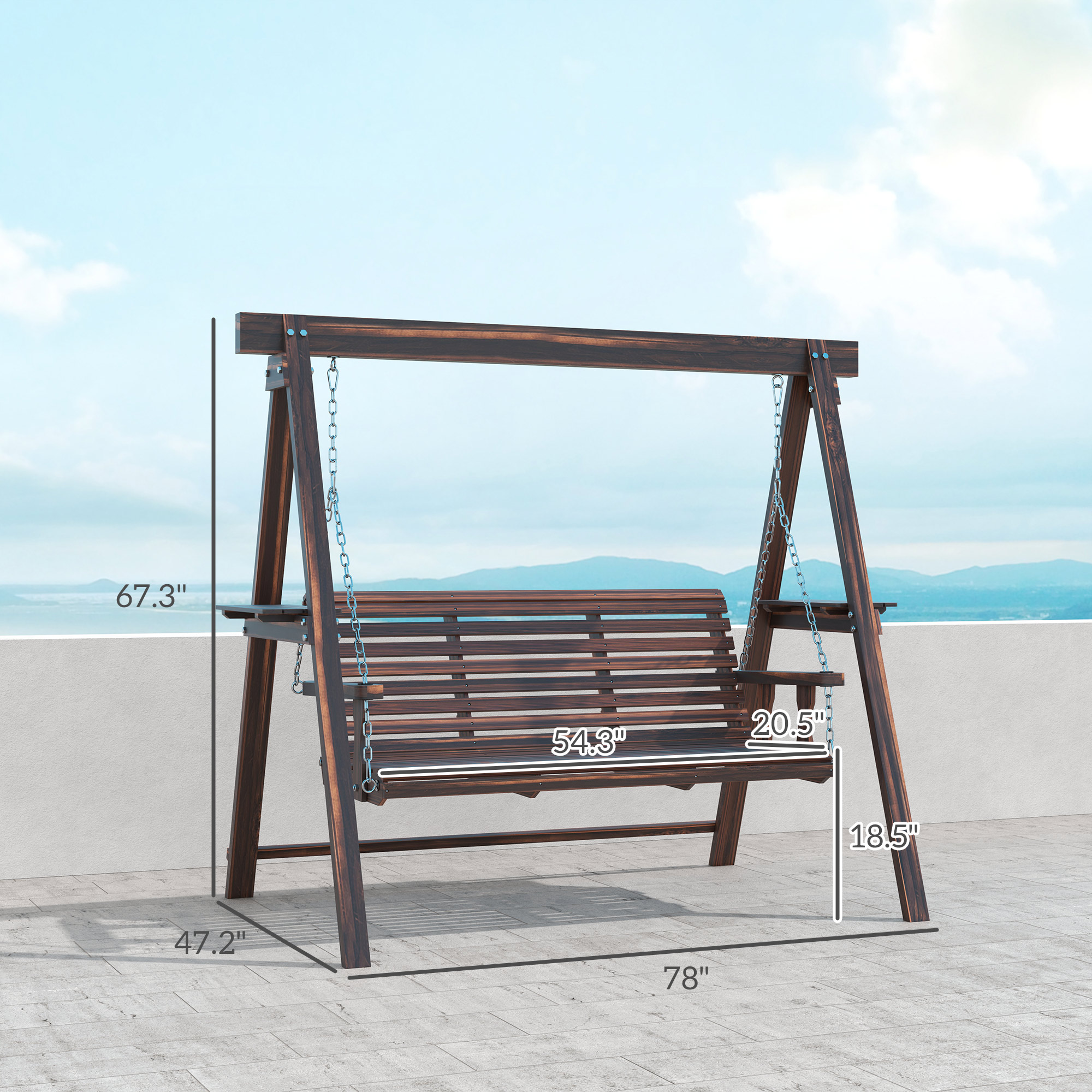 patio様 Outdoor Kids Patio Swing Bench with Canopy 2 Seats - Costway