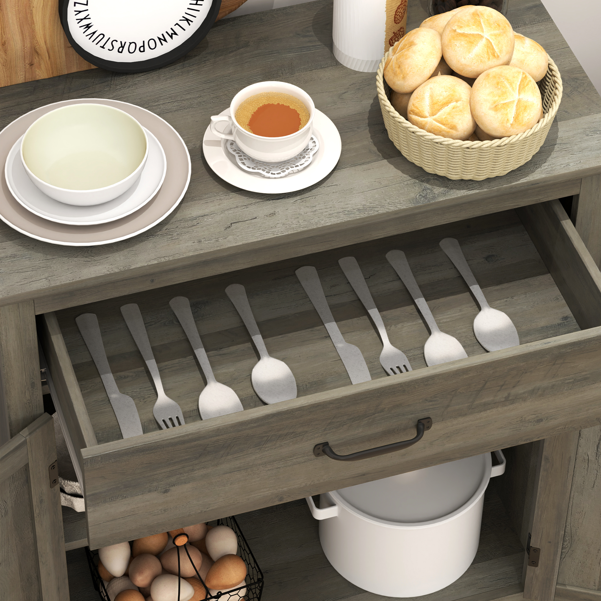 HOMCOM Sideboard Buffet Table with Drawer, Storage Cabinet with Double Doors and Adjustable Shelf, Gray 6