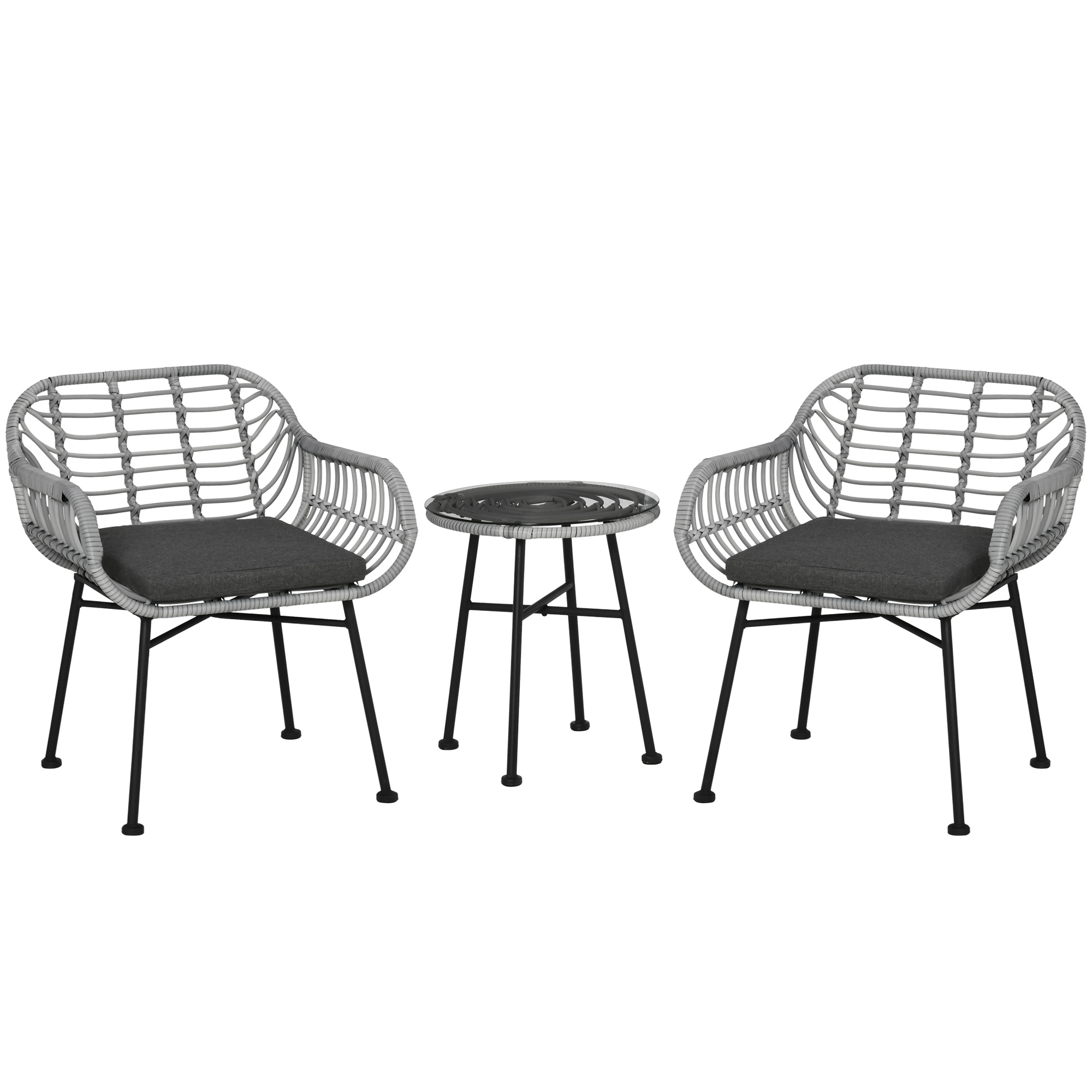 Outsunny Patio Bistro Set Outdoor Round Wicker Woven Coffee Set 3 Pieces PE Rattan Chairs Table Garden Brown | Aosom.com