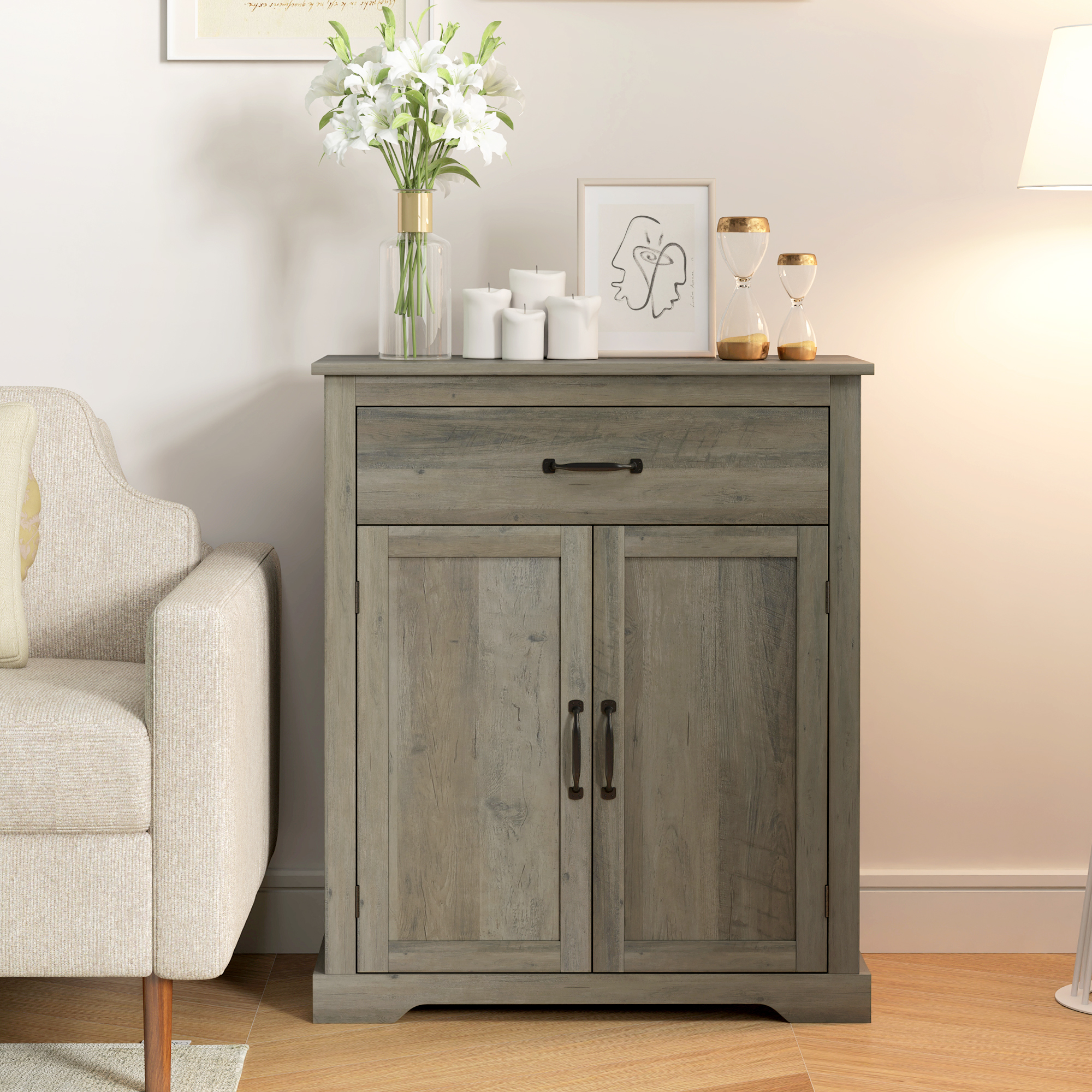 HOMCOM Sideboard Buffet Table with Drawer, Storage Cabinet with Double Doors and Adjustable Shelf, Gray 5