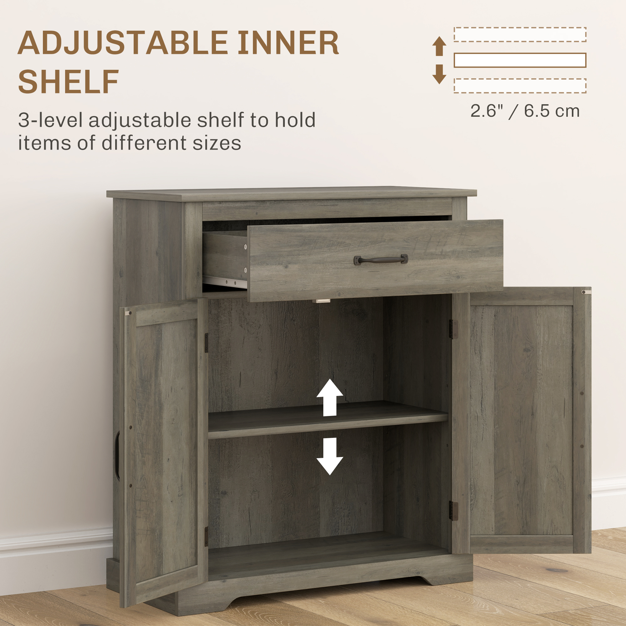HOMCOM Sideboard Buffet Table with Drawer, Storage Cabinet with Double Doors and Adjustable Shelf, Gray 3