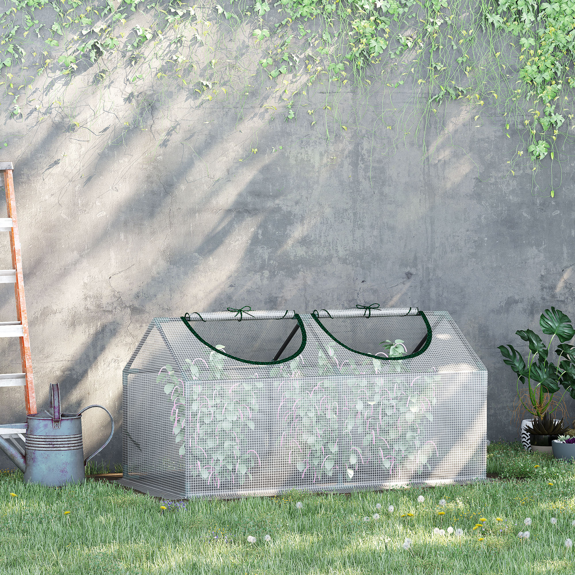 Outsunny Portable Mini Grow Refuge: 47" x 24" x 24" Outdoor Floral Plant Warm Haven 2 Windows Steel PE Cover White Aosom Canada