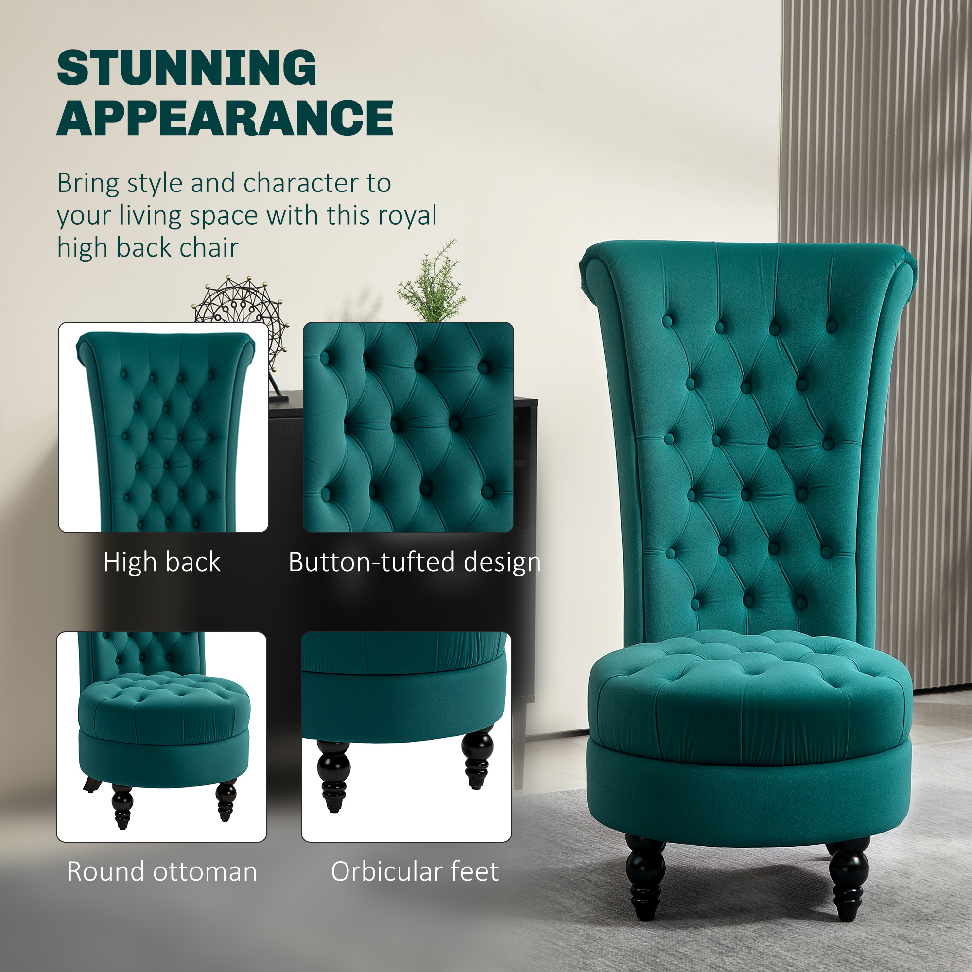 HOMCOM Retro High Back Armless Royal Accent Chair Fabric