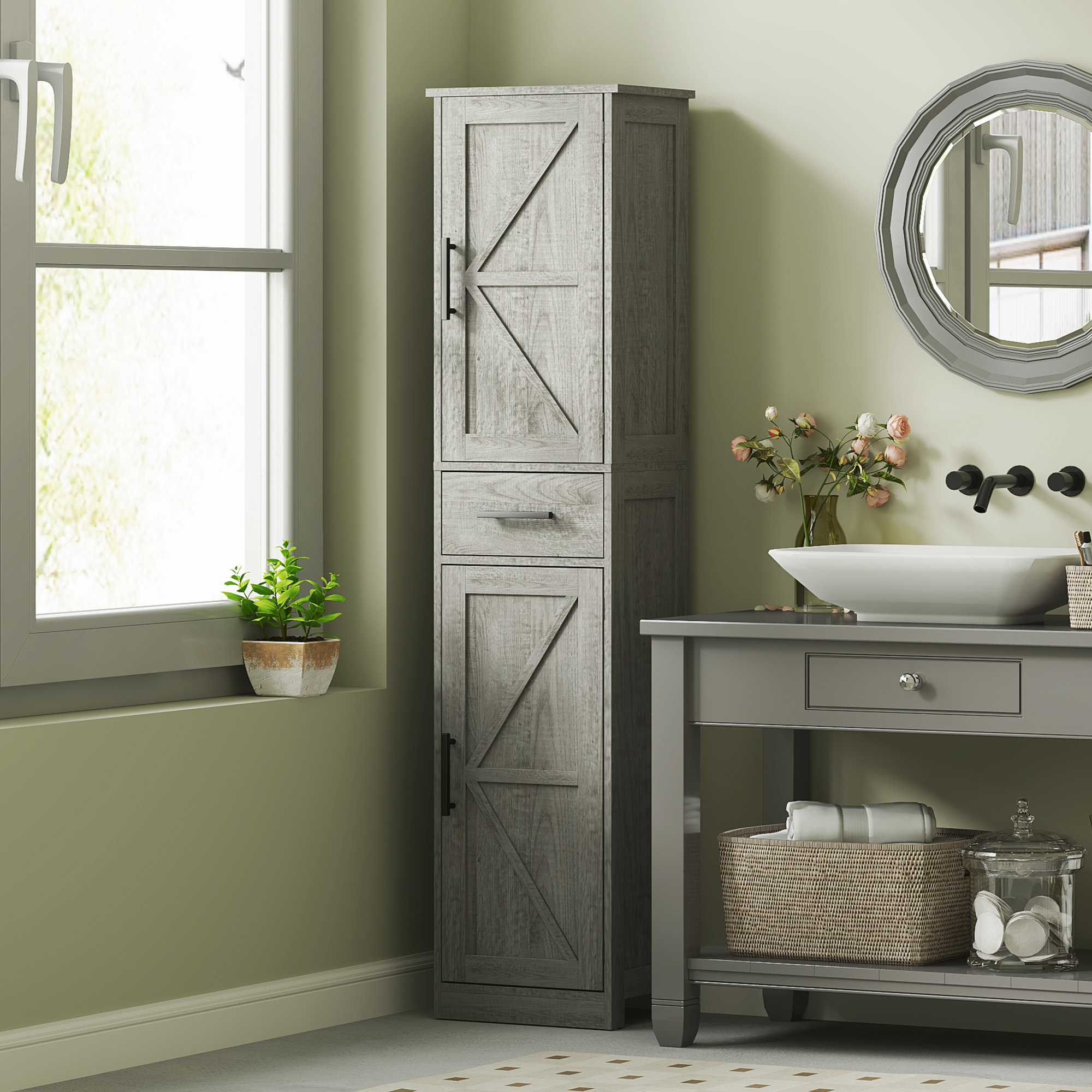 HOMCOM 67" Tall Bathroom Cabinet, Narrow Bathroom Storage Cabinet with ...