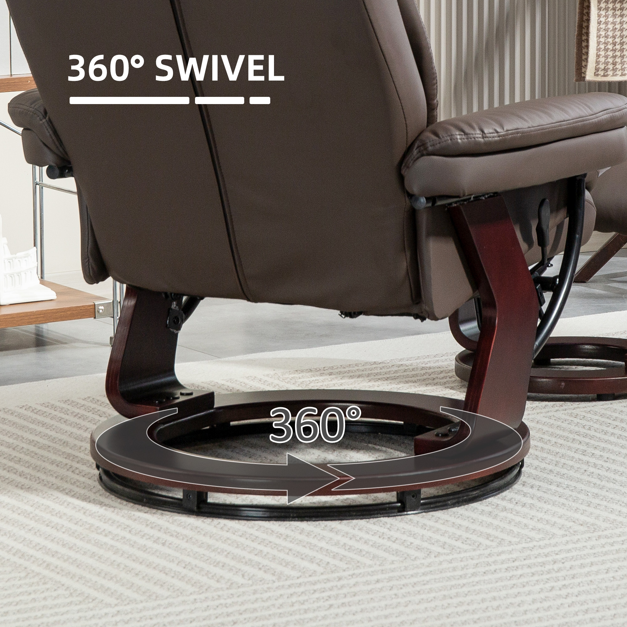 HOMCOM Swivel Recliner with Ottoman, PU Leather Reclining Chair with Footrest, for Living Room, Bedroom, Dark Brown 3