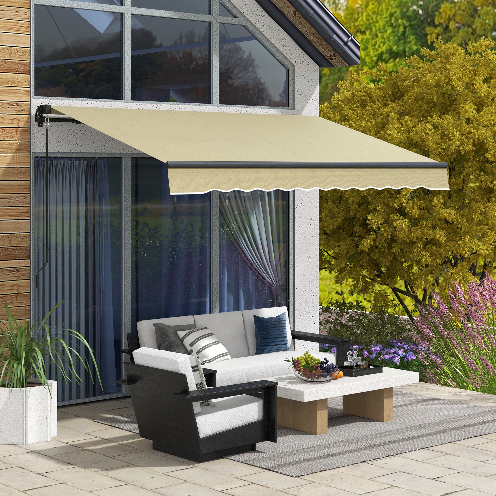 Outsunny 10 x 8 Ft Retractable Awning Beige Sunshade Shelter 280gsm UV Protection Deck Balcony Yard | Aosom.com 0