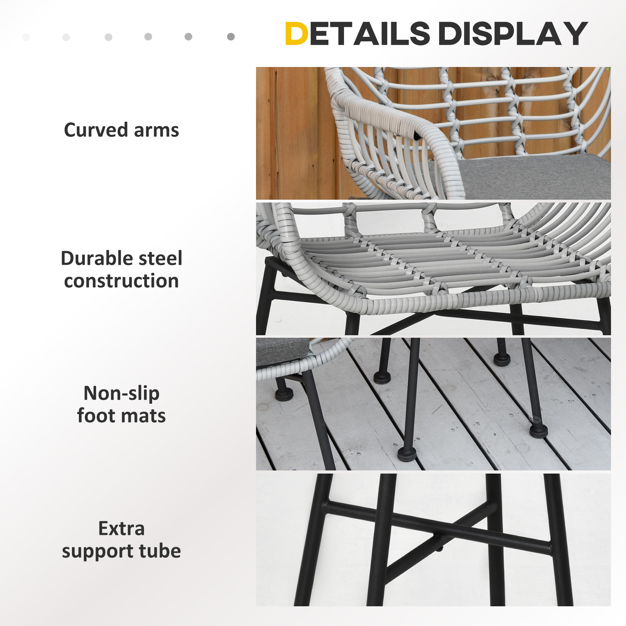 Outsunny 3 Pieces Patio PE Rattan Bistro Set, Outdoor Round
