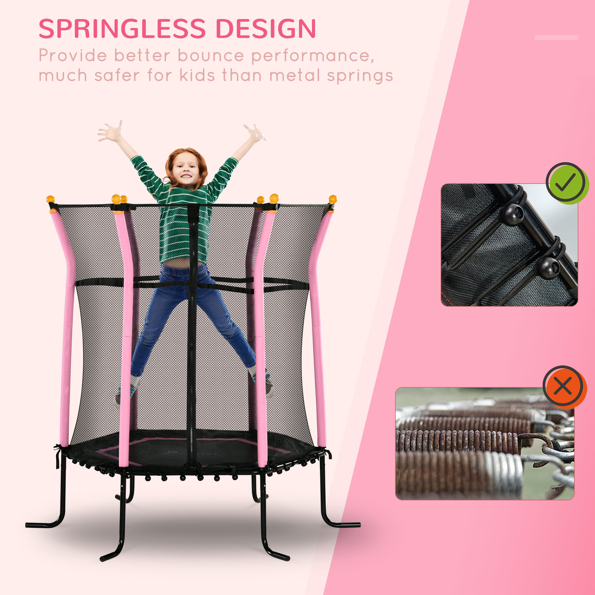 Soozier Kids Indoor/Outdoor Trampoline with Safety Net, Pink, for Active Play Fun | Aosom.com 2