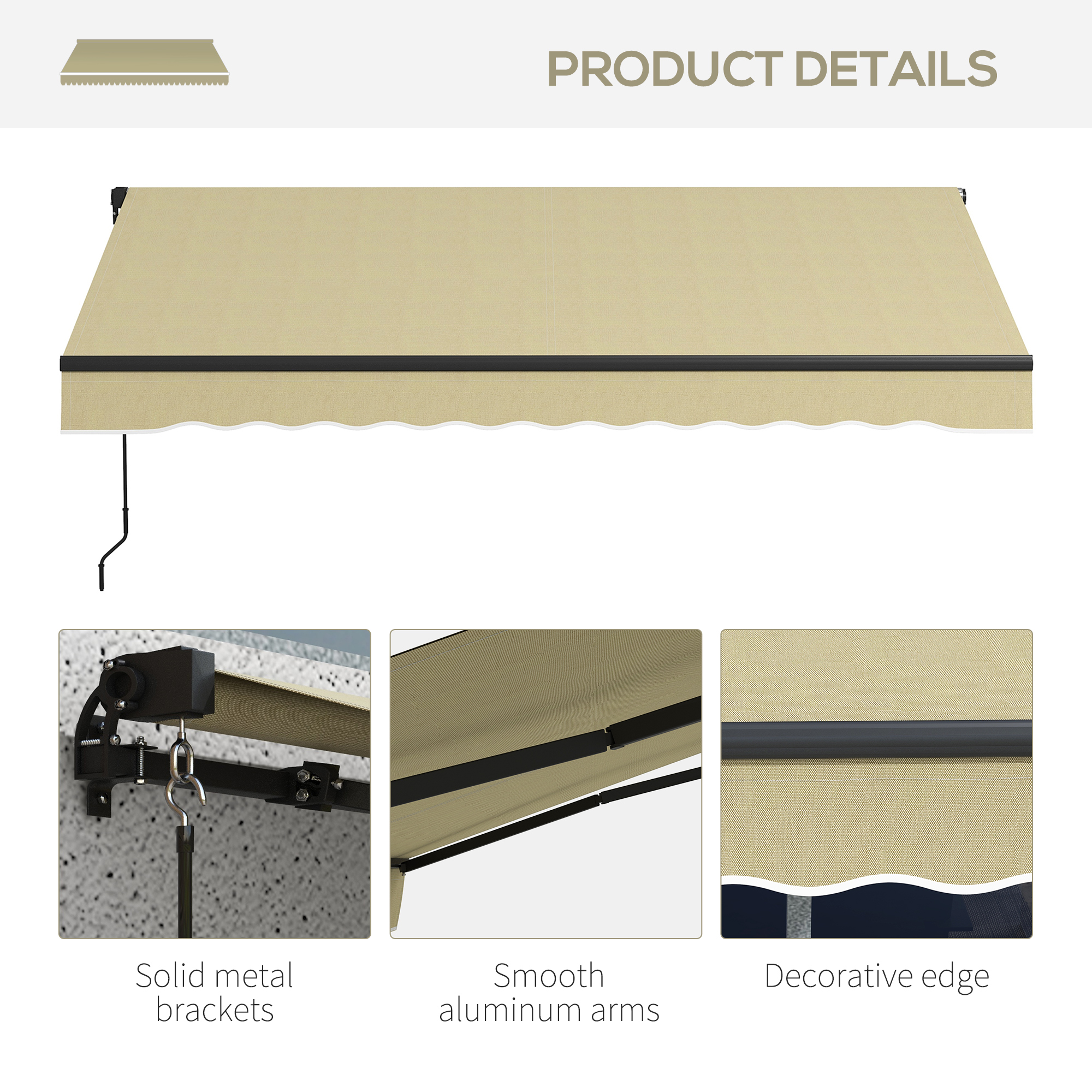 Outsunny 10 x 8 Ft Retractable Awning Beige Sunshade Shelter 280gsm UV Protection Deck Balcony Yard | Aosom.com 6