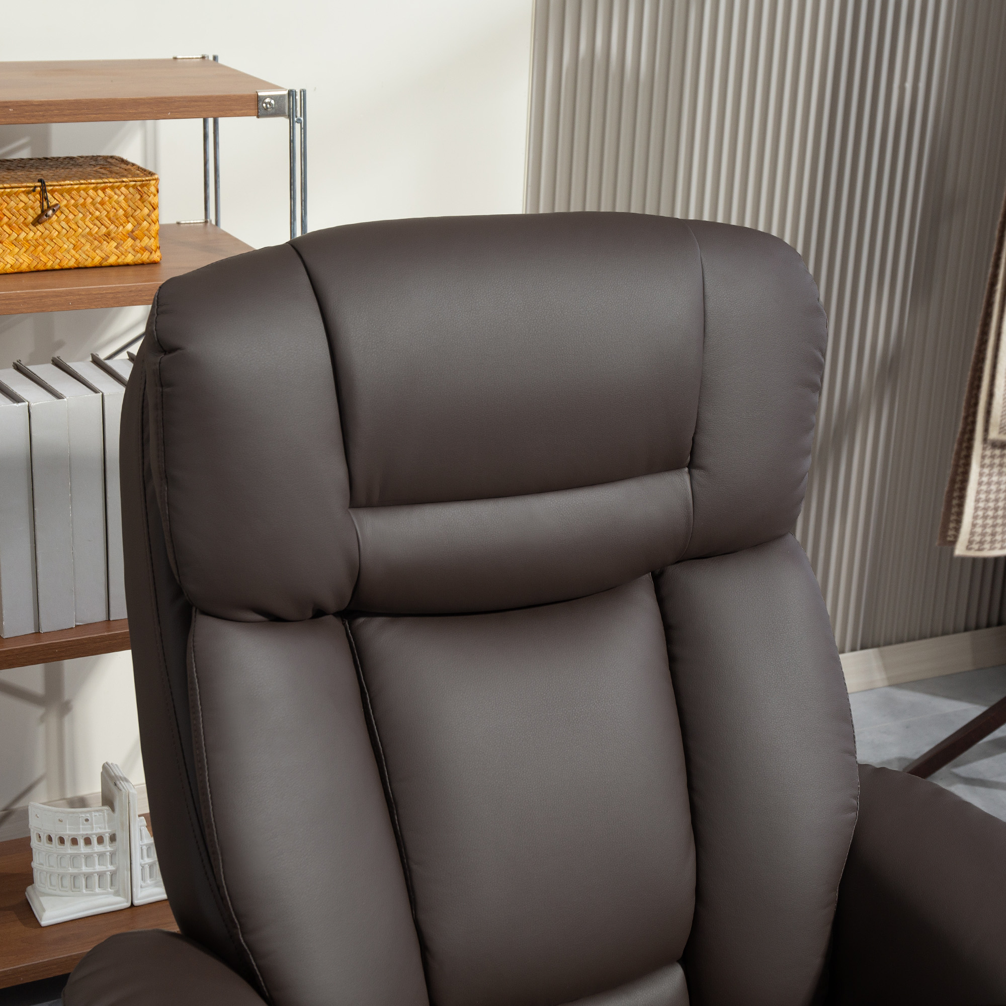 HOMCOM Swivel Recliner with Ottoman, PU Leather Reclining Chair with Footrest, for Living Room, Bedroom, Dark Brown 6