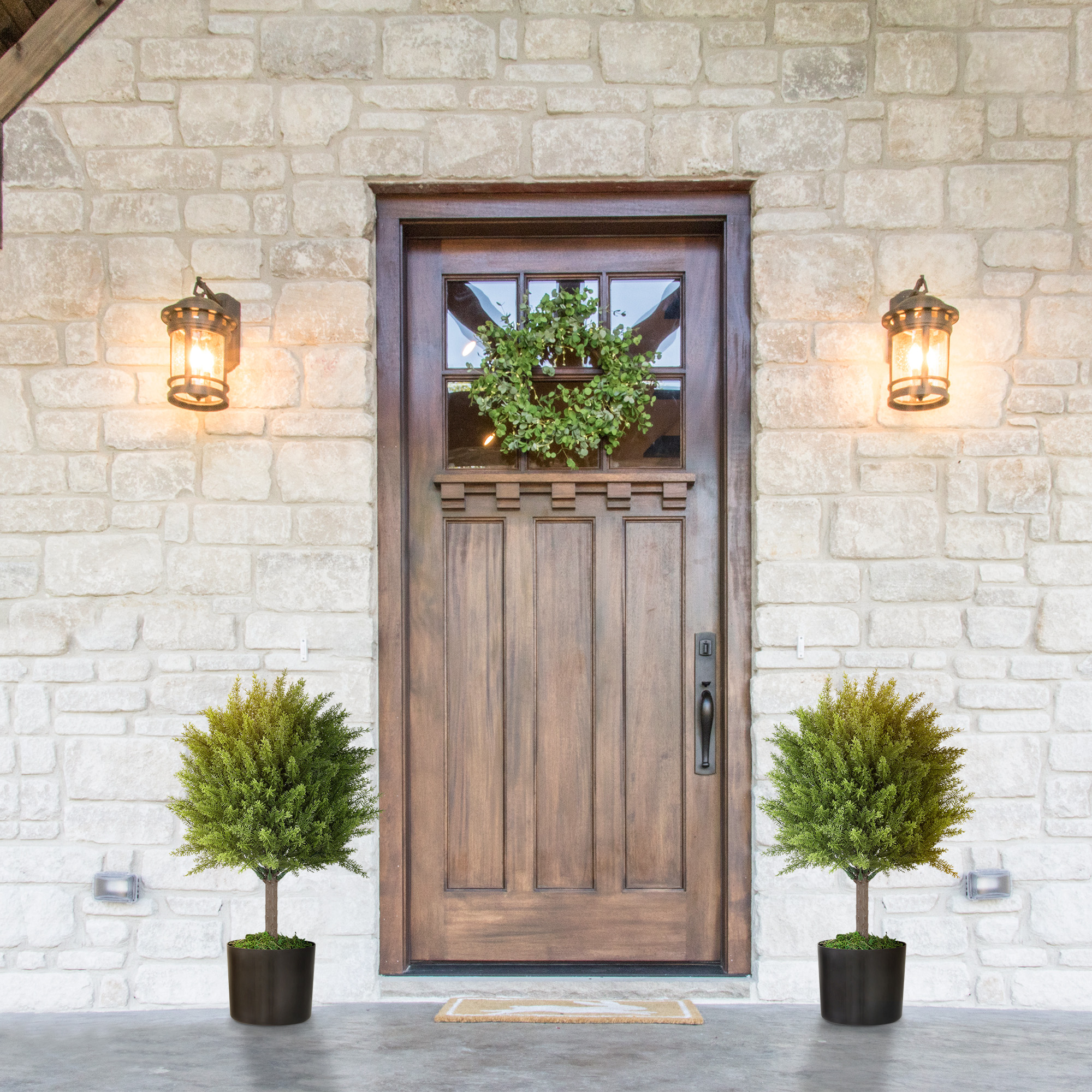 HOMCOM Set of 2 Decorative Artificial Plants, Cedar Topiary Trees in Pots, Fake Plants for Home Indoor outdoor Decor, Green Aosom Canada
