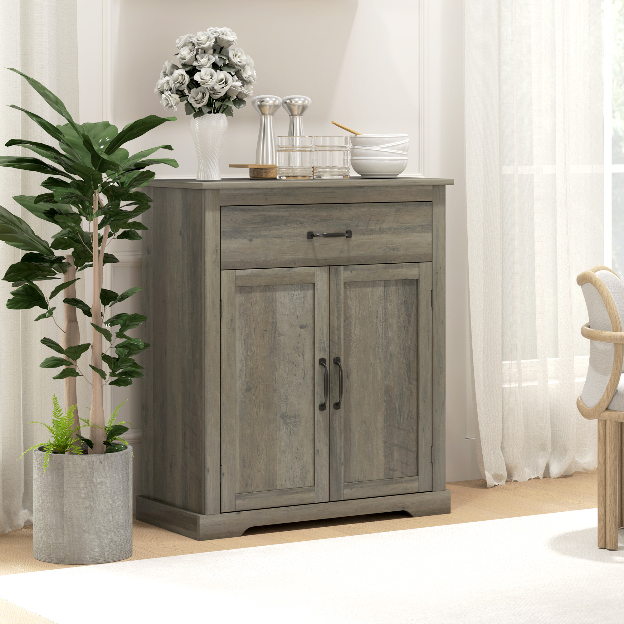 HOMCOM Sideboard Buffet Table with Drawer, Storage Cabinet with Double Doors and Adjustable Shelf, Gray 0