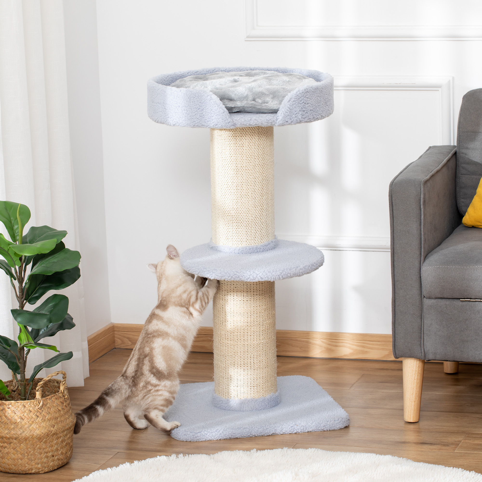 PawHut Cat Tree Kitty Tower with Sisal Mat Scratching Post, Cat Bed, Cushion, Perch, 18" x 18" x 36", Light Blue Aosom Canada