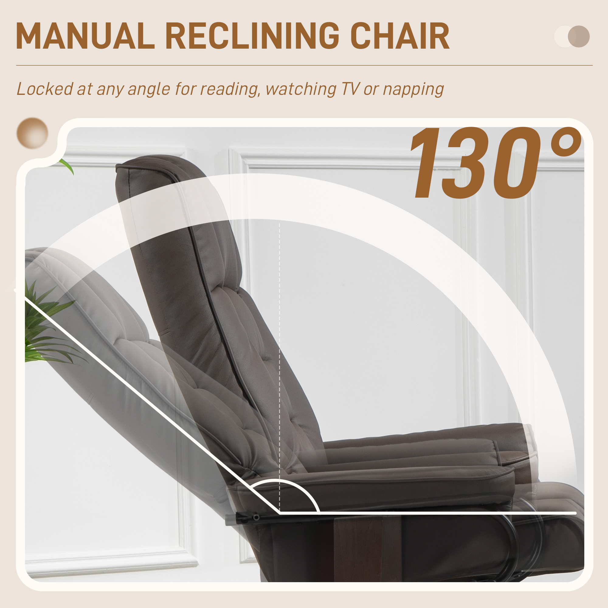 HOMCOM Recliner with Ottoman, Swivel Base and Adjustable High Back, Faux Leather Armchair Chair, Brown | Aosom.com 2
